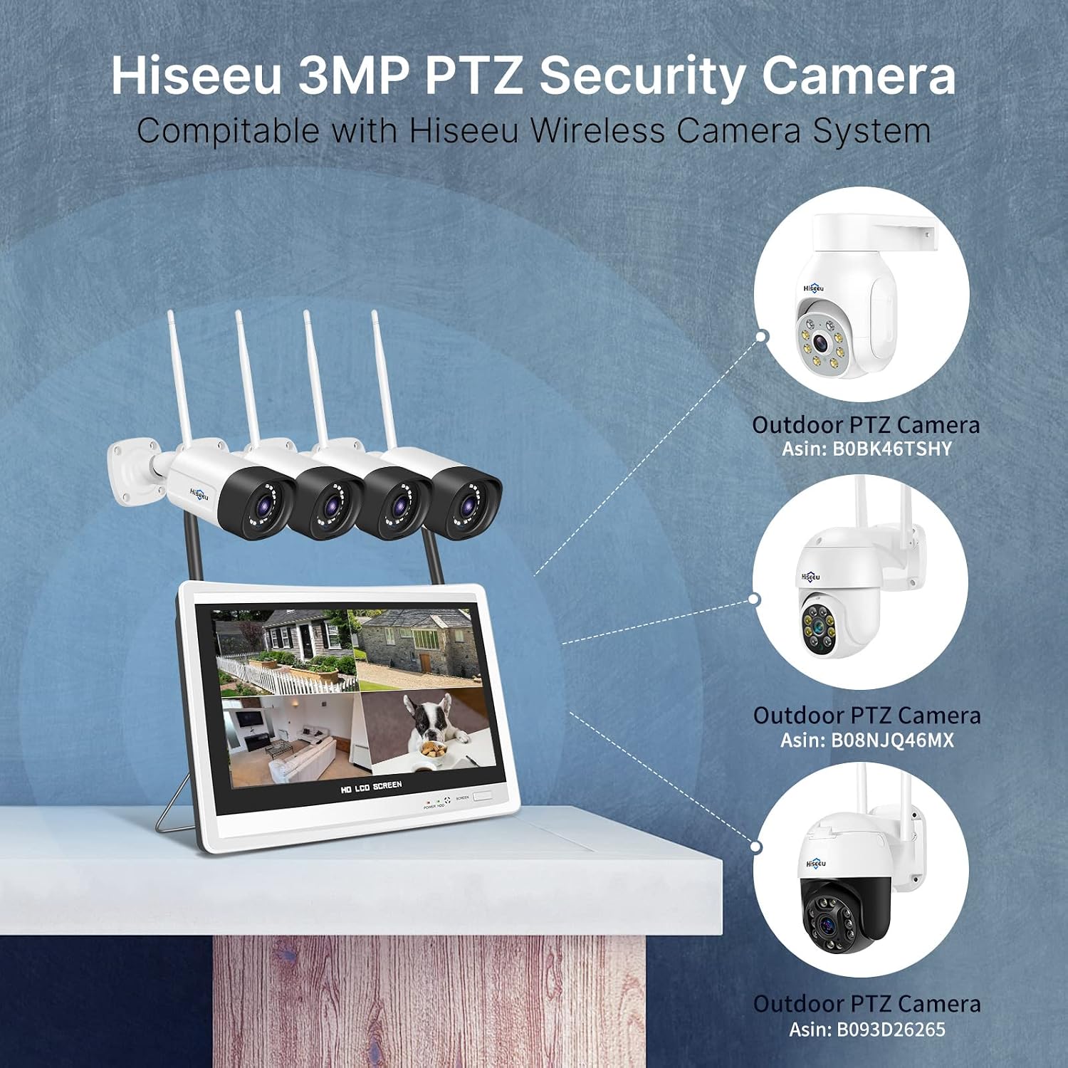 Thumbnail 3 de Hiseeu kit videosorveglianza WiFi esterno 5MP + NVR 10CH con monitor 12” e HDD 3TB