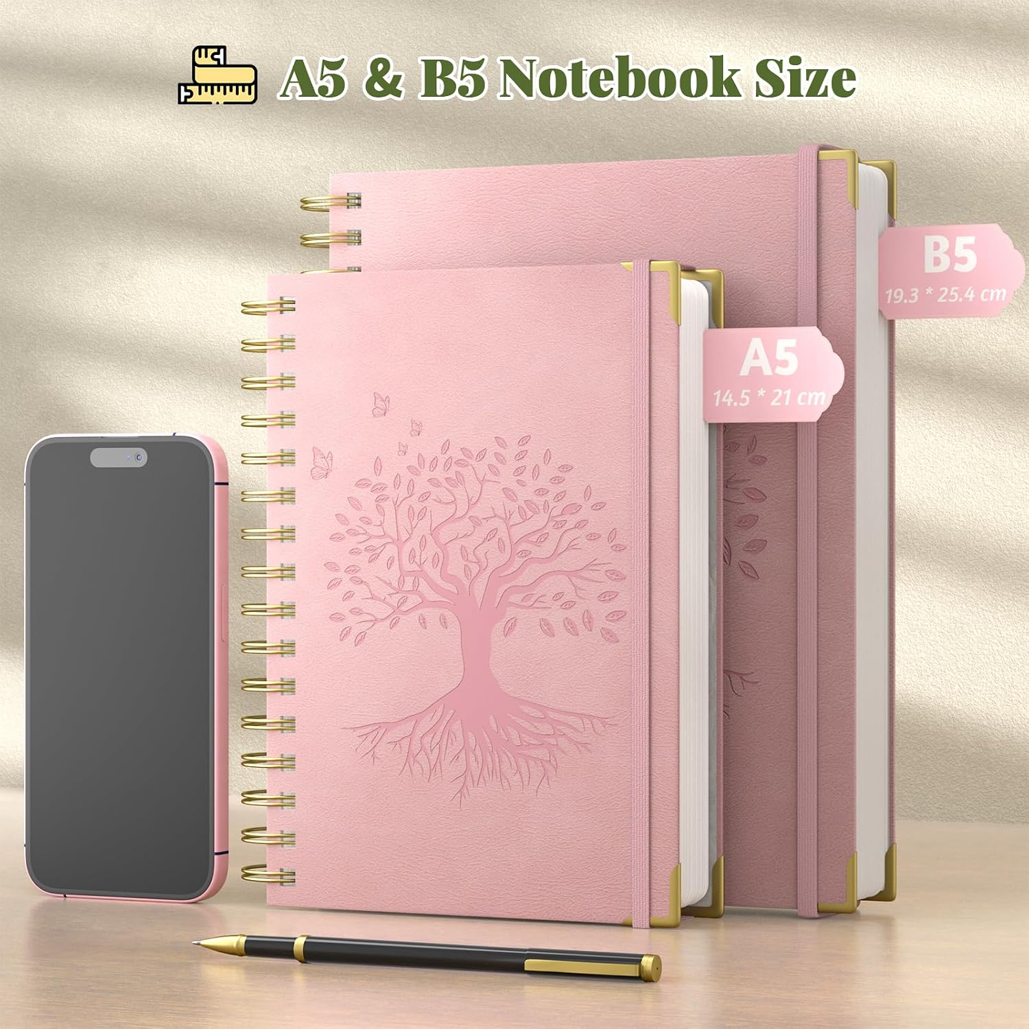 Detalle 2 de Smarpau Spiral Notizbuch B5 mit Hardcover-Leder, liniert – 240 Seiten, 100 g/m², 19 x 25 cm (rosa)