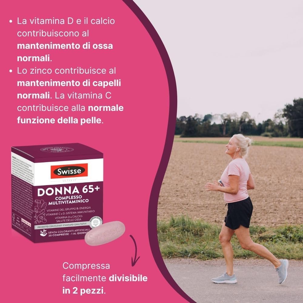 Detalle 2 de Swisse Donna 65+ Multivitaminico: Integratore Multinutriente per Donne Over 65, 30 Compresse