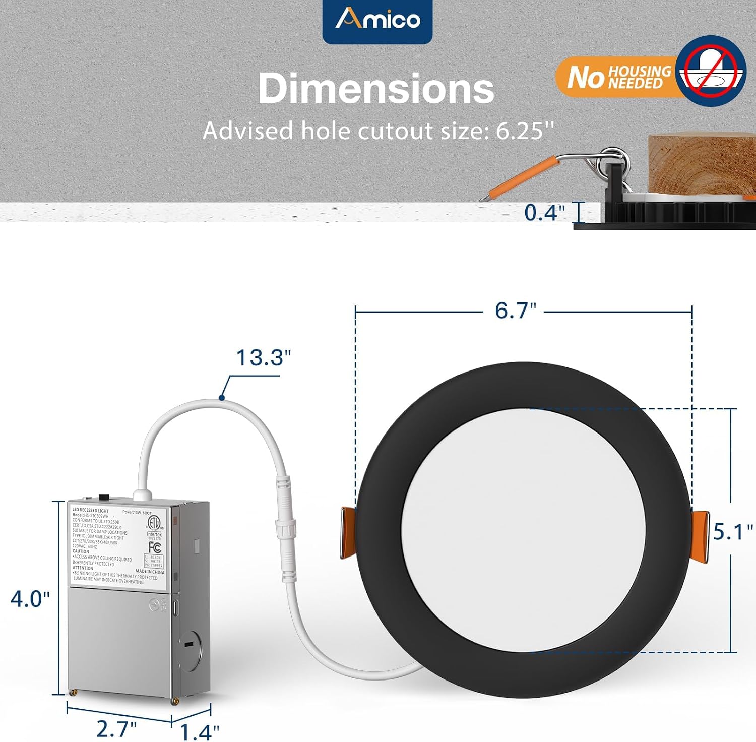 Detalle de Amico 6-inch LED recessed light