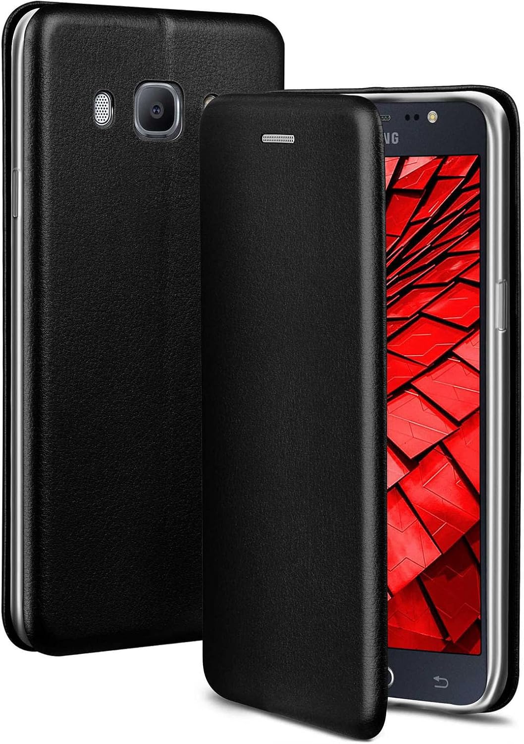 Detalle de OneFlow Étui de téléphone pour Samsung Galaxy J5 (2016) – étui à rabat en cuir avec fente pour carte et bumper silicone, noir