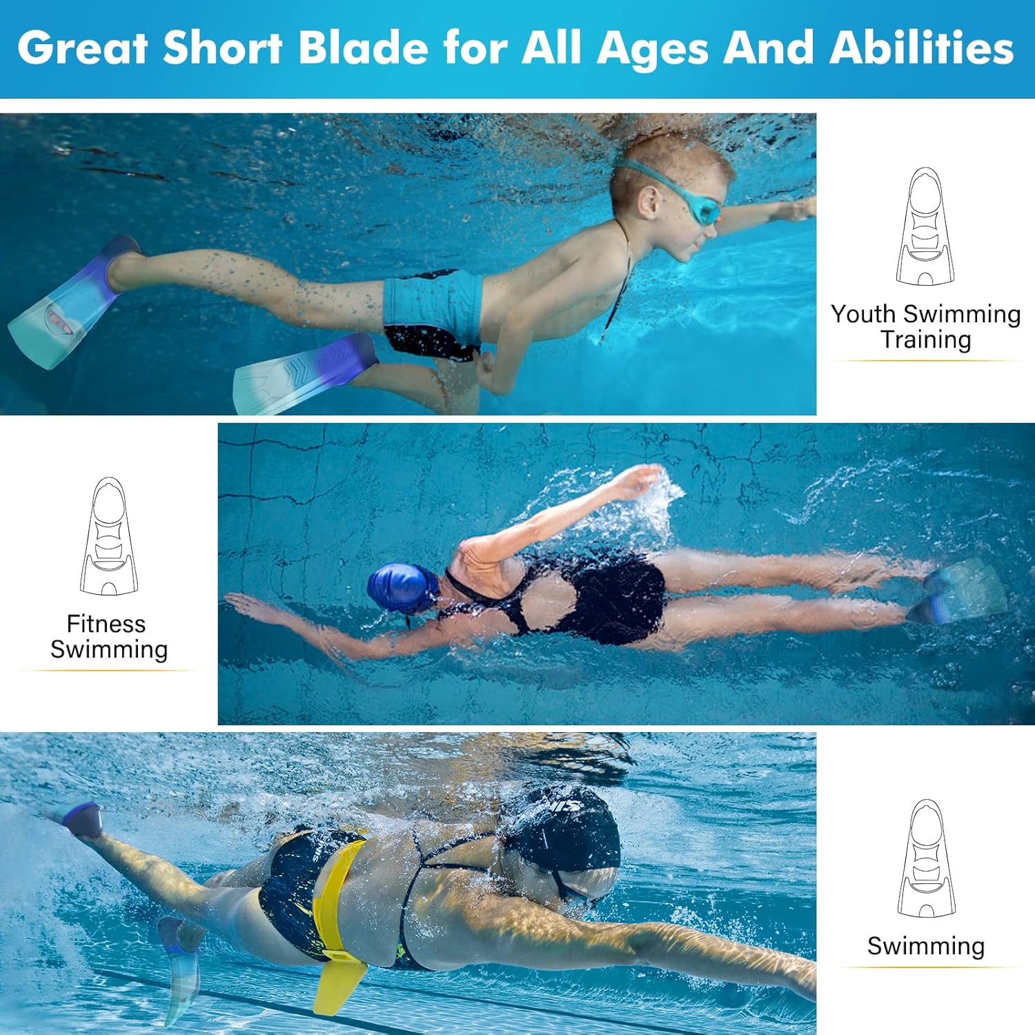Thumbnail 2 de Gintenco Swim Fins Kids & Adult Training Fins (Silicone, Lap Swimming) with Mesh Bag
