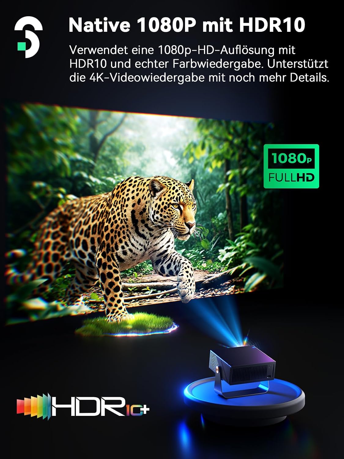 Detalle 2 de SOOMFON Smart Beamer 4K Heimkino (SK3) – Mini-Projektor mit Autofokus, Trapezkorrektur, WiFi & Bluetooth
