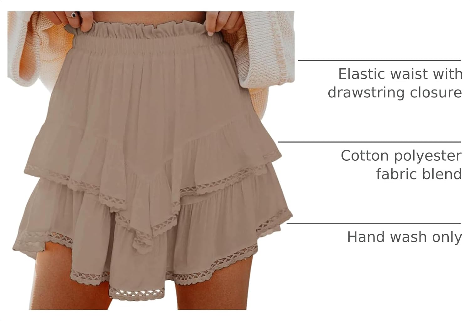 Detalle de Aoudery Flowy High-Waist Boho Ruffle Tiered Skort Shorts (Butterfly Double-Layer Design)