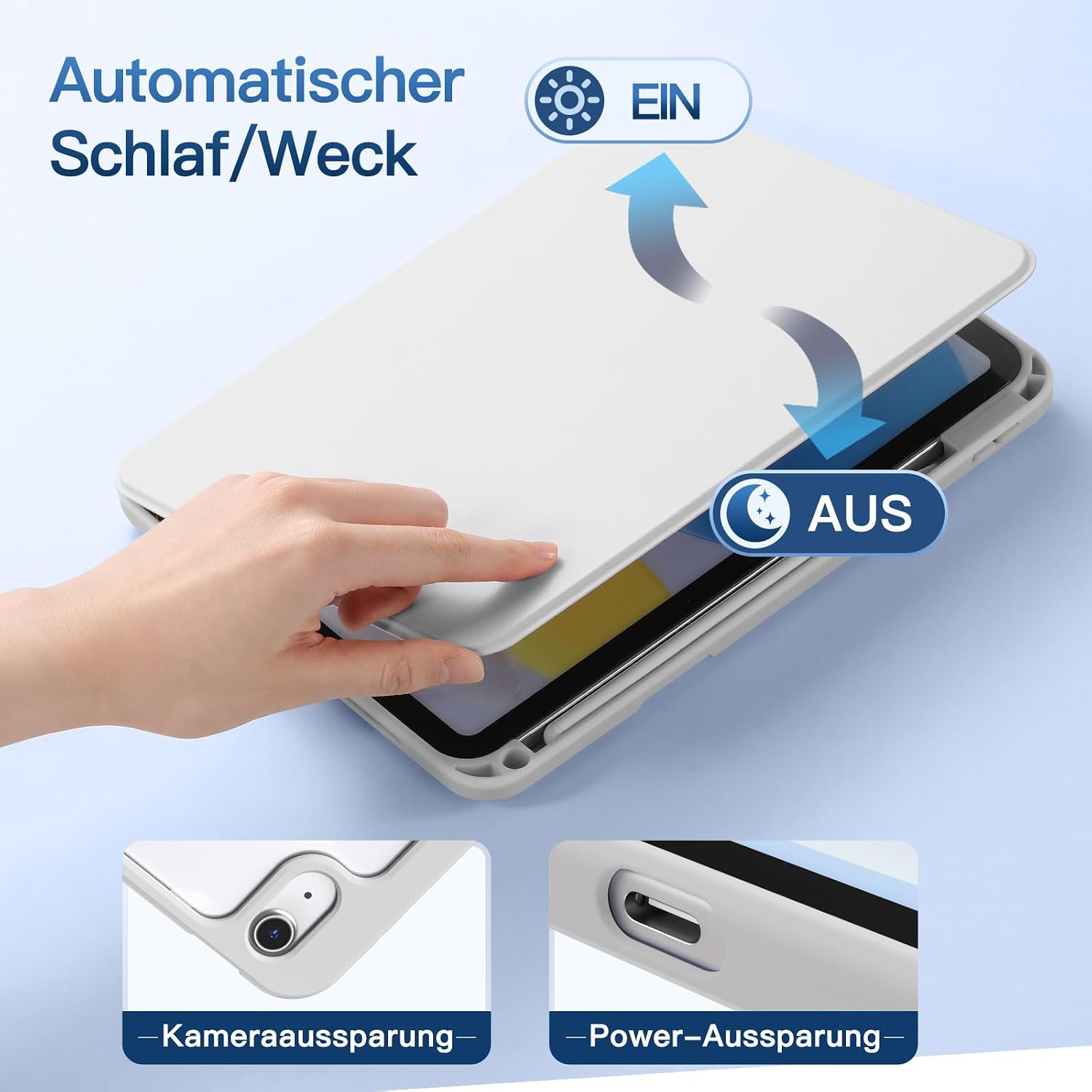 Detalle de drivego 360 Drehbare Hülle für iPad (A16) 11. Generation und iPad 10. Generation 10,9 Zoll – Magnetisch abnehmbar, Stifthalter, transparente Rückseite