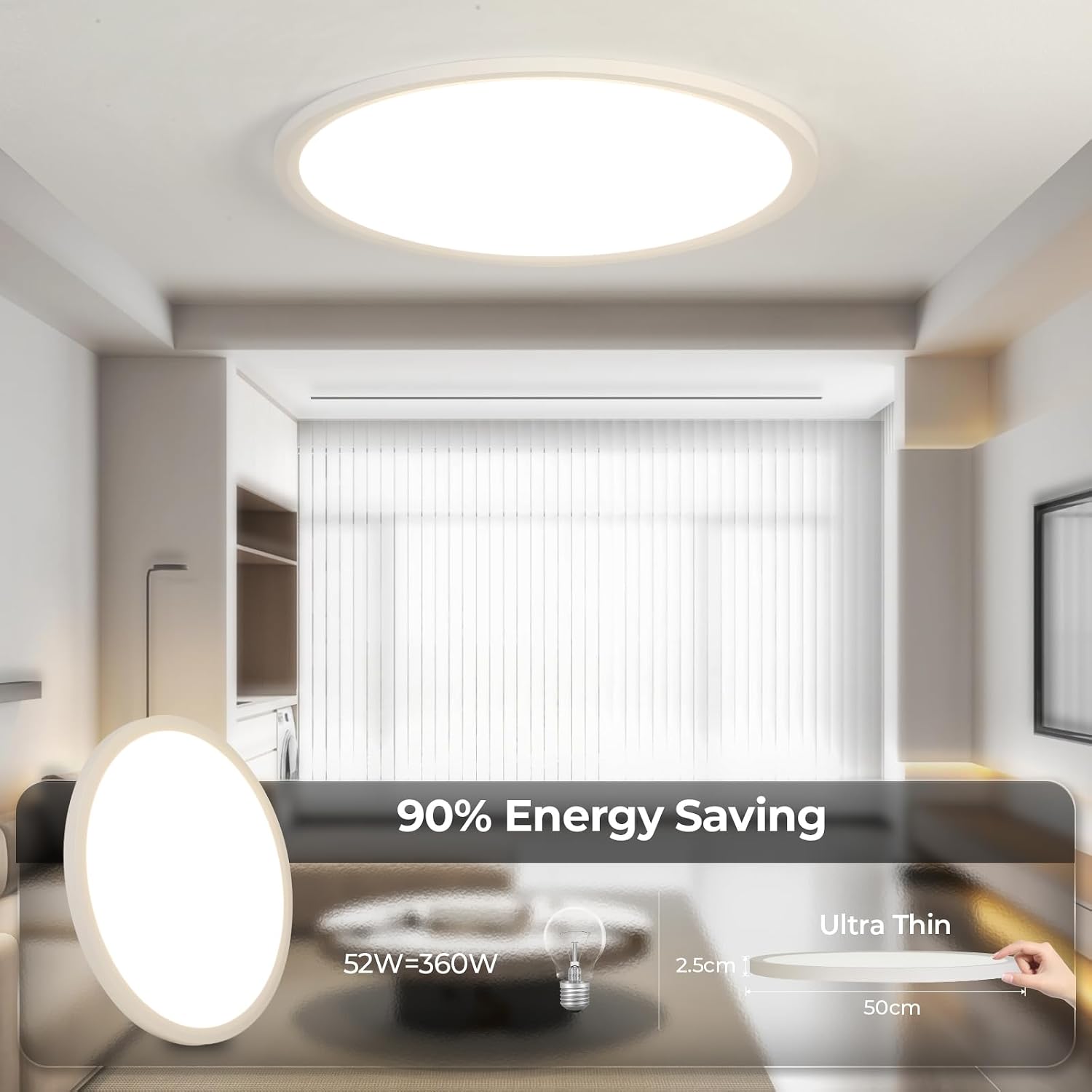 Detalle de EASY EAGLE LED Deckenleuchte Flach Dimmbar 40 cm – Rund, 3000–6500 K, 48 W, 4800 lm