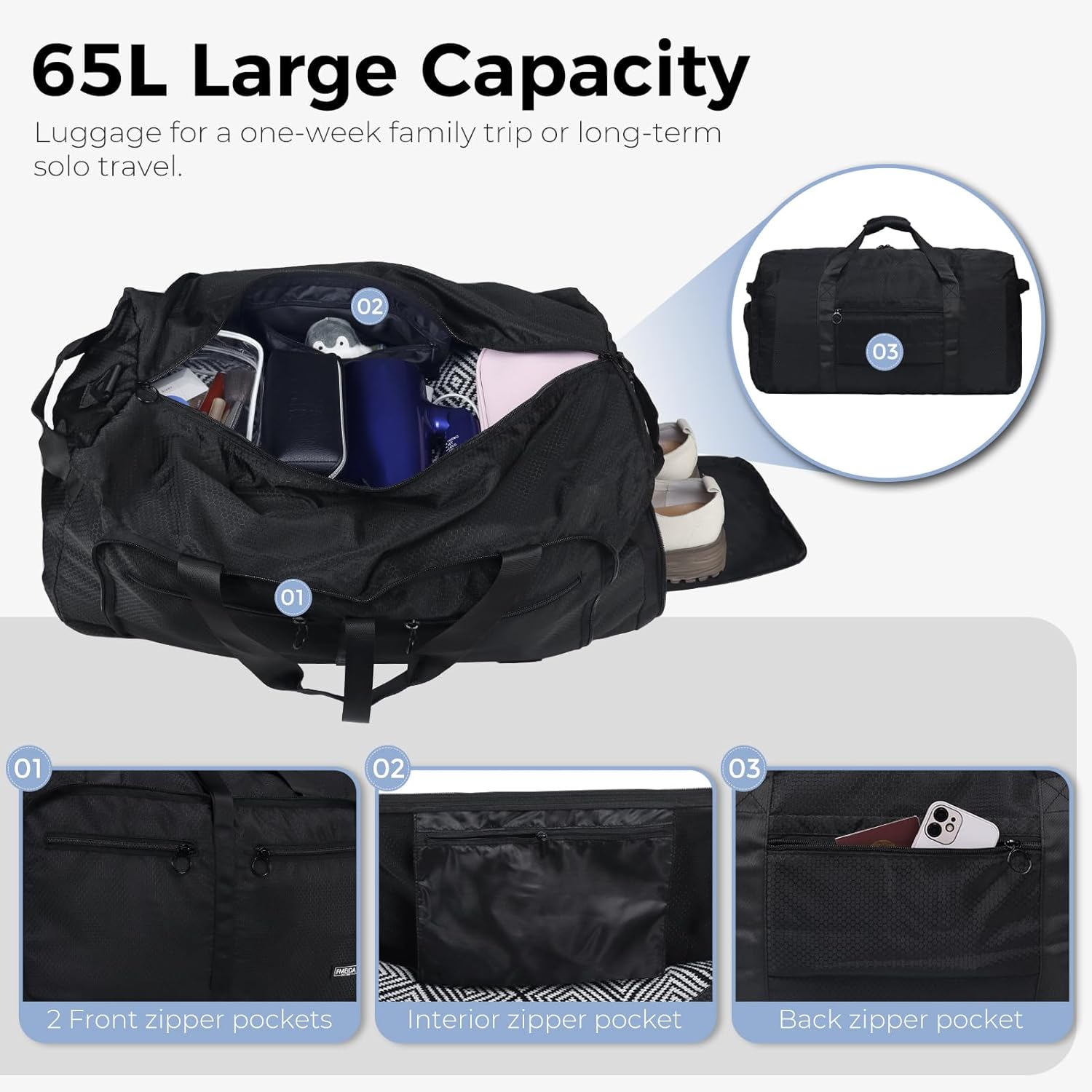 Thumbnail 3 de Fmeida 65L Duffle Bag with Shoes Compartment