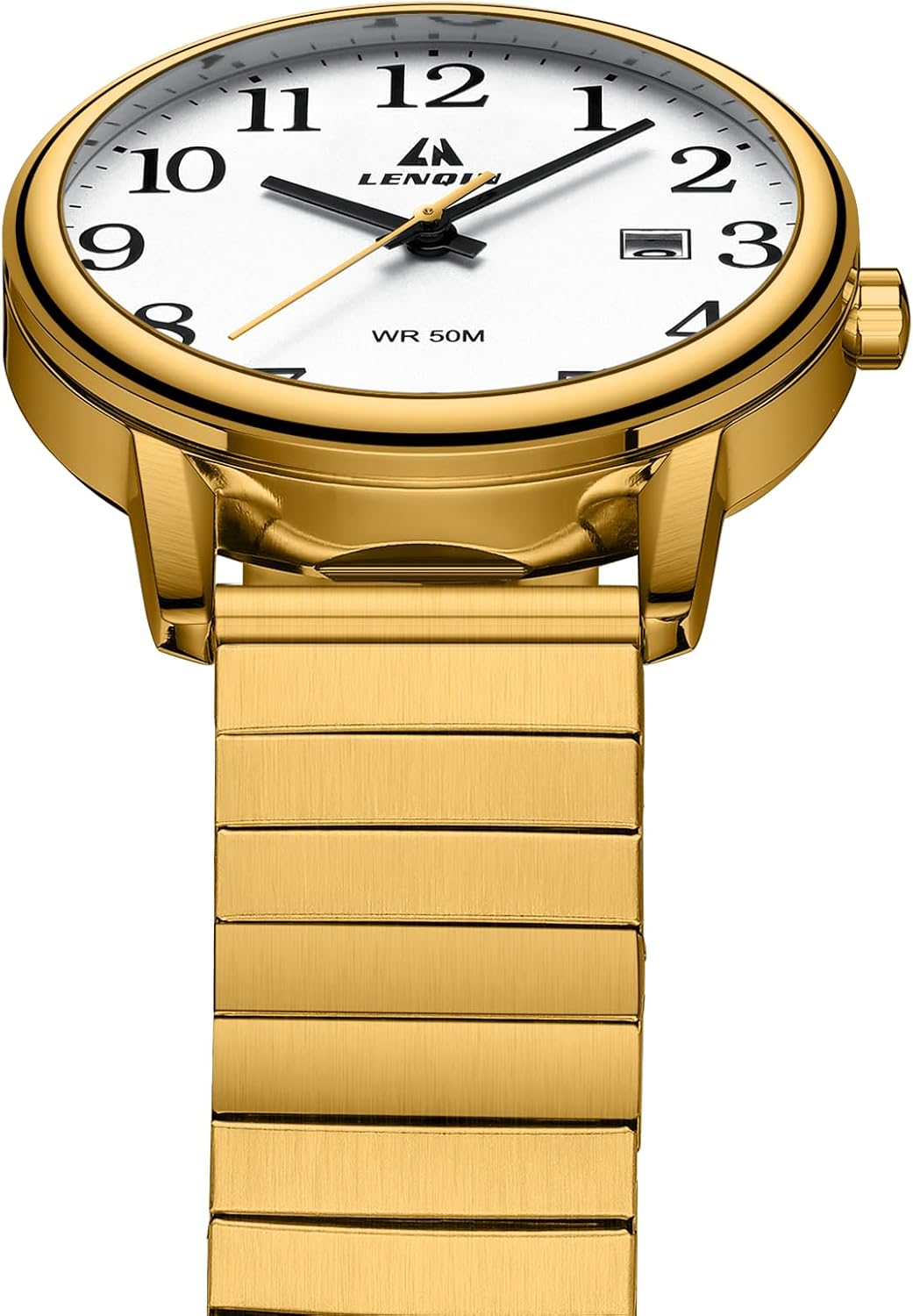 Detalle 2 de LN LENQIN men’s 38 mm analog quartz watch with stainless steel expansion strap (water-resistant, easy-read dial)