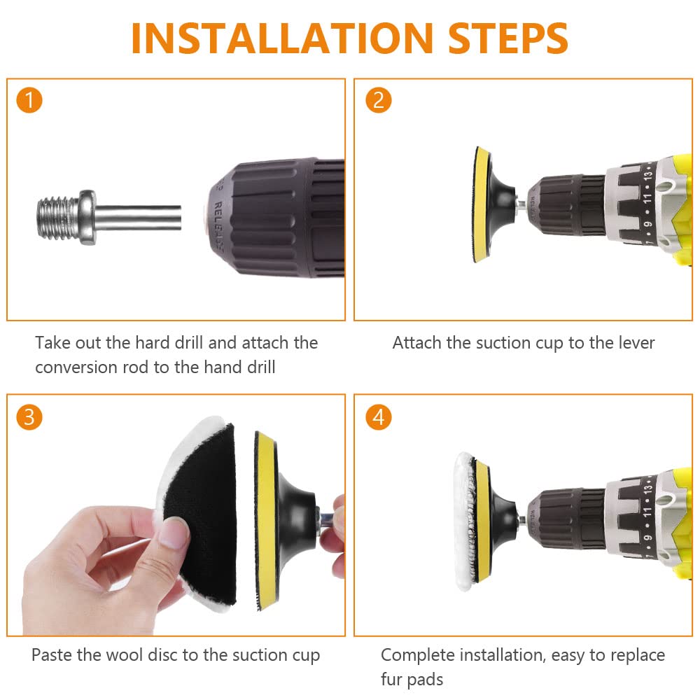 Detalle de URAQT Car Polishing Pads for Drill (8 Pack) with M10 Adapter and Hex Shank Bit