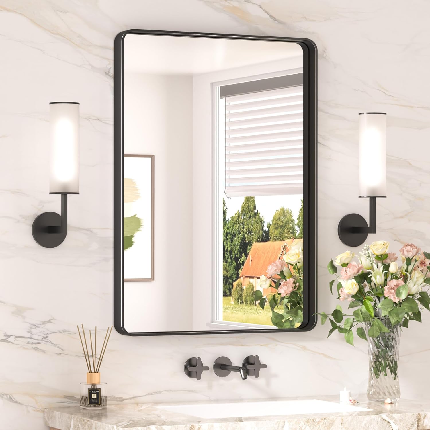 Detalle de Keonjinn Black 20 x 30 Inch Bathroom Mirror