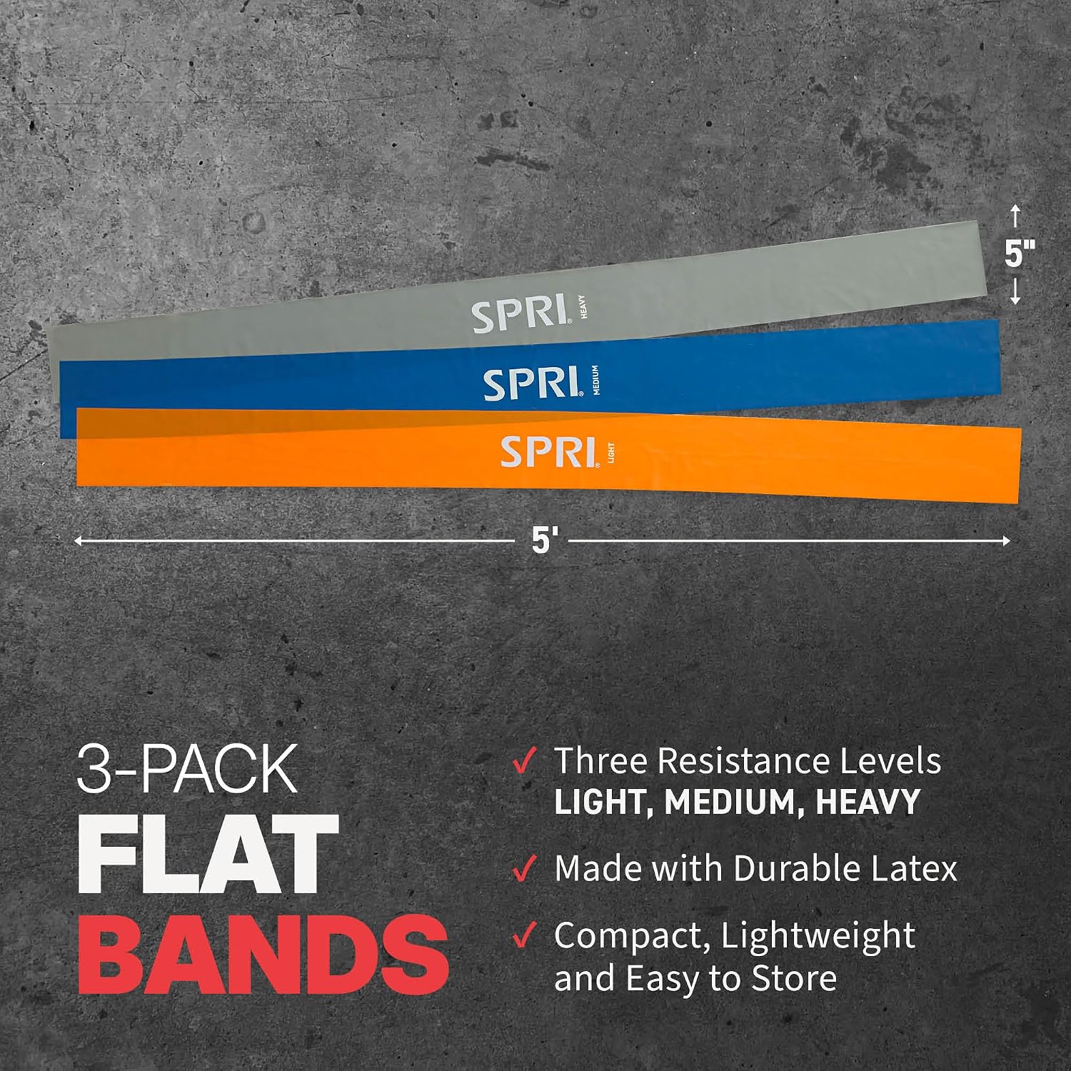 Detalle 2 de SPRI 02-71661 Flat Resistance Bands 3-Pack, Natural Rubber Latex