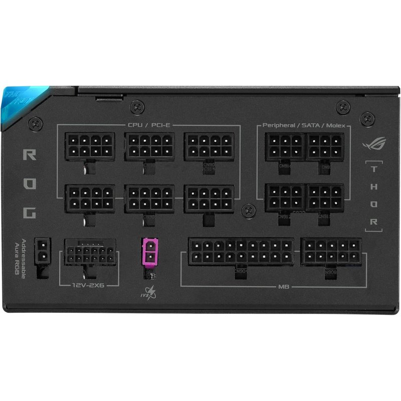 Detalle de ASUS ROG Thor 1000P3: fuente de alimentación modular ATX 3.1 1000W 80 Plus Platinum con GPU-First y pantalla OLED
