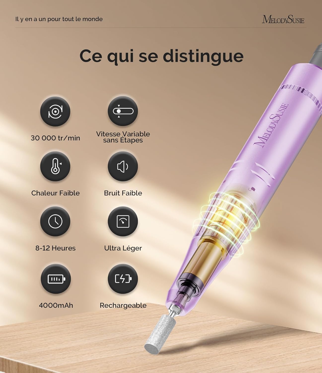 Thumbnail 2 de MelodySusie SC320F ponceuse électrique pour ongles sans fil 30 000 tr/min, rechargeable, avec 6 embouts