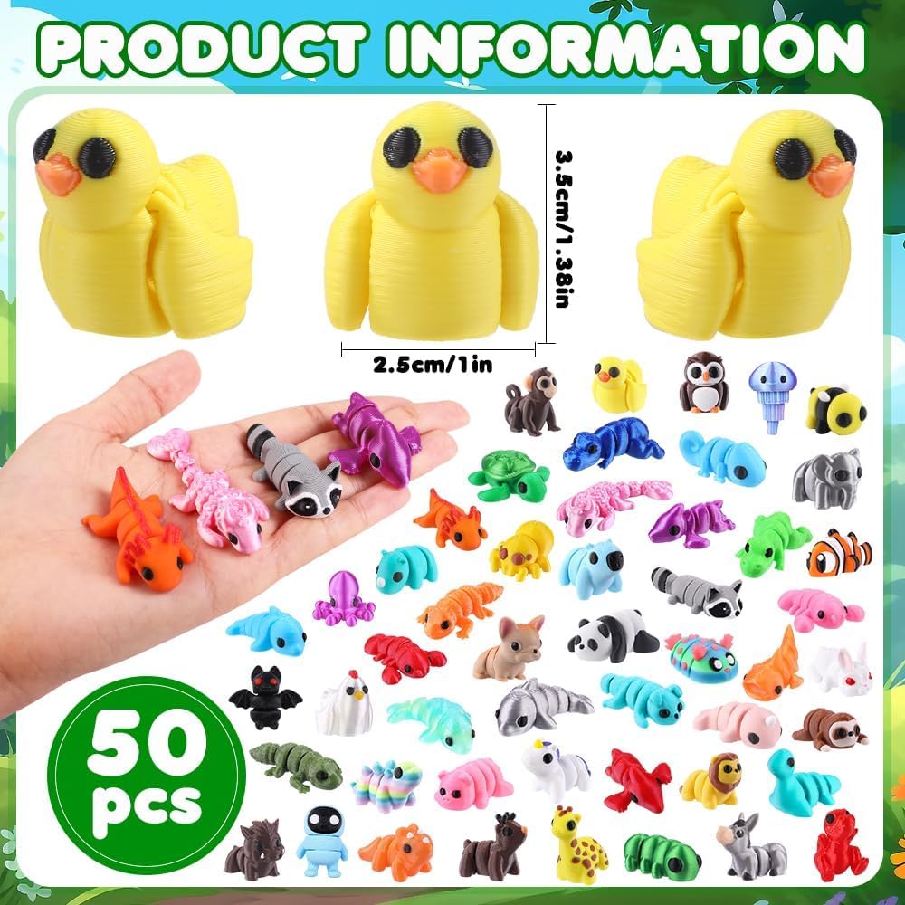 Detalle 2 de XIMISHOP 50Pcs 3D Printed Mini Animals – Flexible, Movable and Colourful Desk Toys