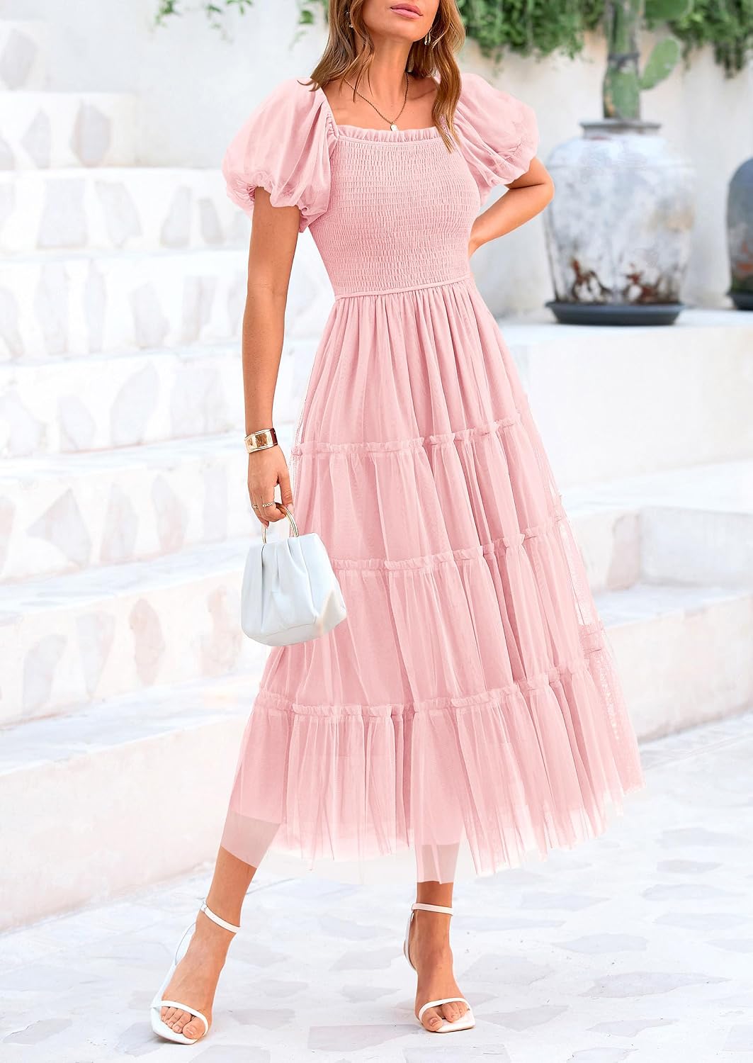 Detalle 2 de PRETTYGARDEN Smocked Midi Tulle Dress