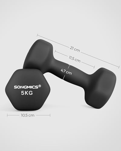 Detalle de SONGMICS Hanteln – 2 x 5 kg Hexagon Kurzhanteln mit Neopren-Beschichtung