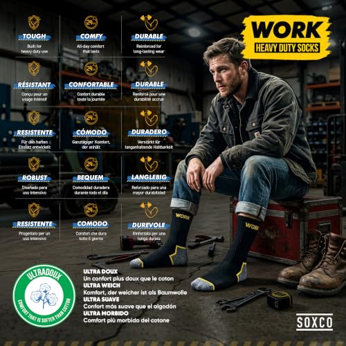 Thumbnail 6 de SOXCO 10 Pairs Men’s Work Socks – Black Crew Length (6-8)