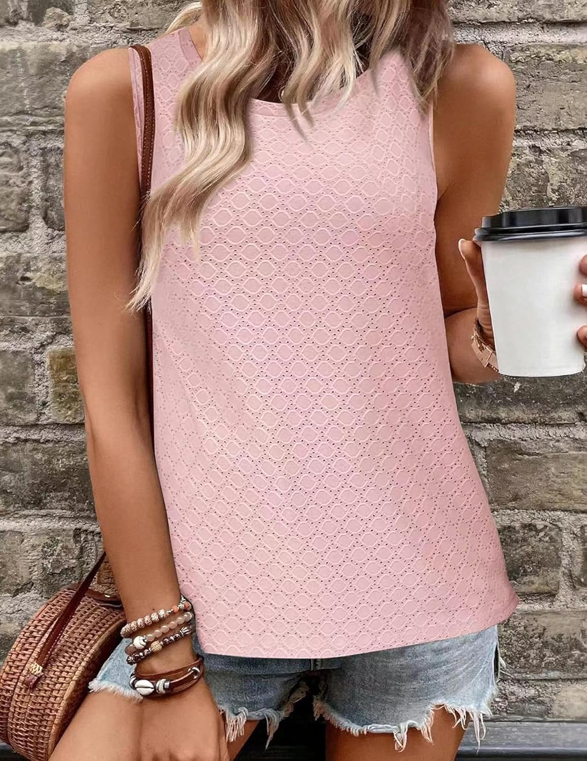 Thumbnail 1 de BAISHENGGT Damen Tank Tops Sommer Rundhals Ärmellos Ausgehöhlt – luftiges Basic Top im leichten Stil