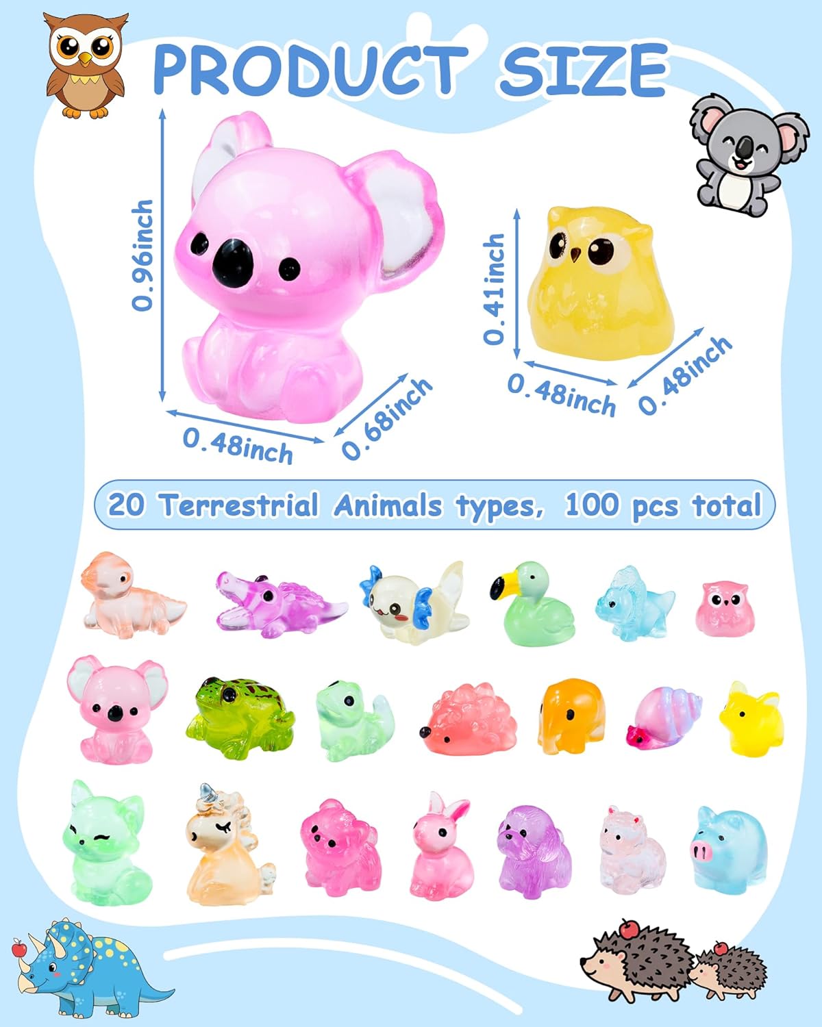 Thumbnail 1 de FIVEIZERO 100-Piece Mini Resin Animals, Glow-in-the-Dark, 20 Styles