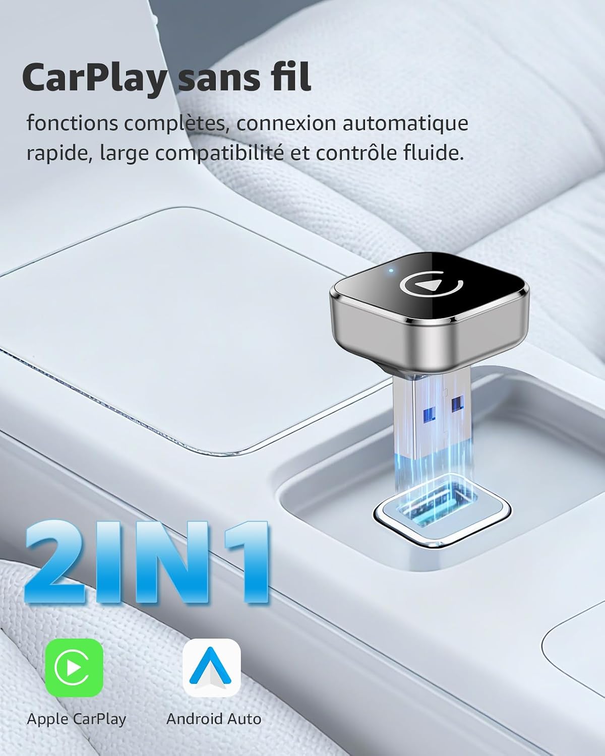 Thumbnail 1 de Ancvet CarPlay sans Fil et Android Auto sans Fil – Dongle 2-en-1 USB/USB-C, connexion stable et plug & play