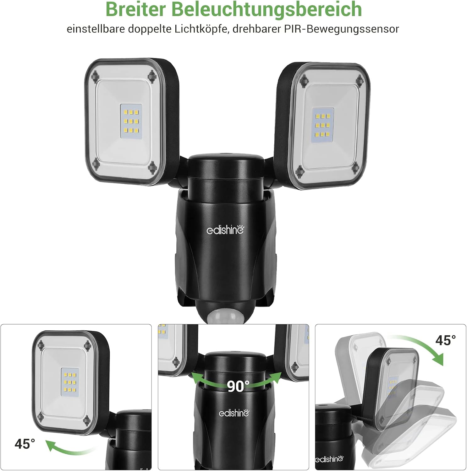 Detalle 2 de EDISHINE 63185116529 batteridriven LED-strålkastare med rörelsesensor, 800 lm