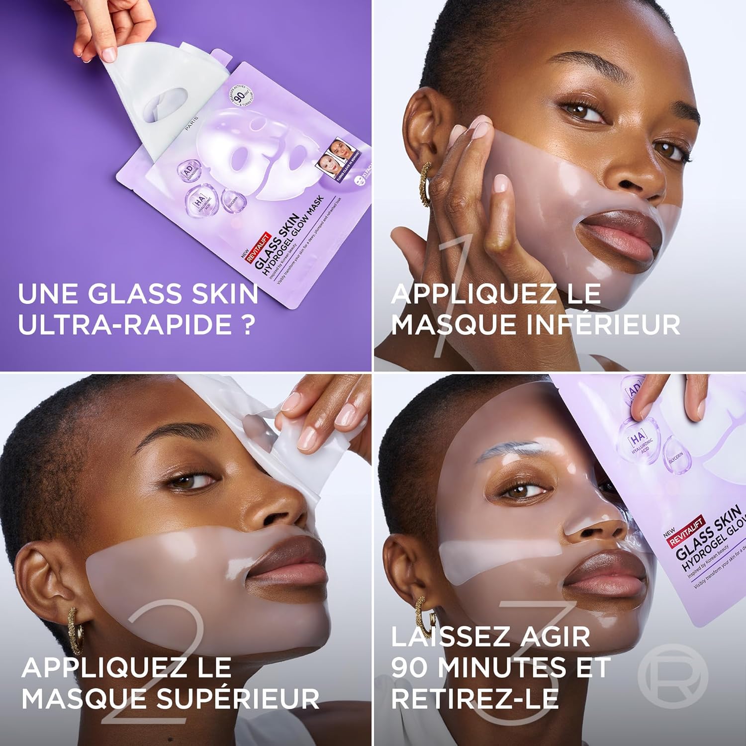 Detalle 2 de L’Oréal Paris Revitalift Filler Glass Skin – Masque Hydrogel Visage (Lot de 4, 50 ml chacun)