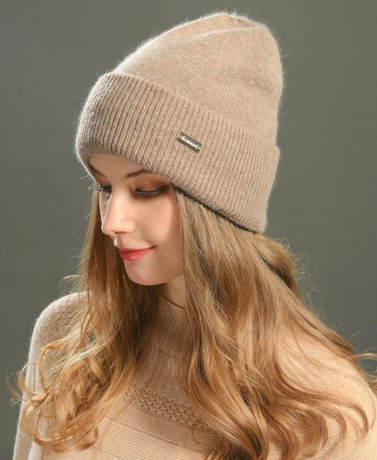 Detalle de jaxmonoy Knit Beanie Soft Double-Layer Winter Hat