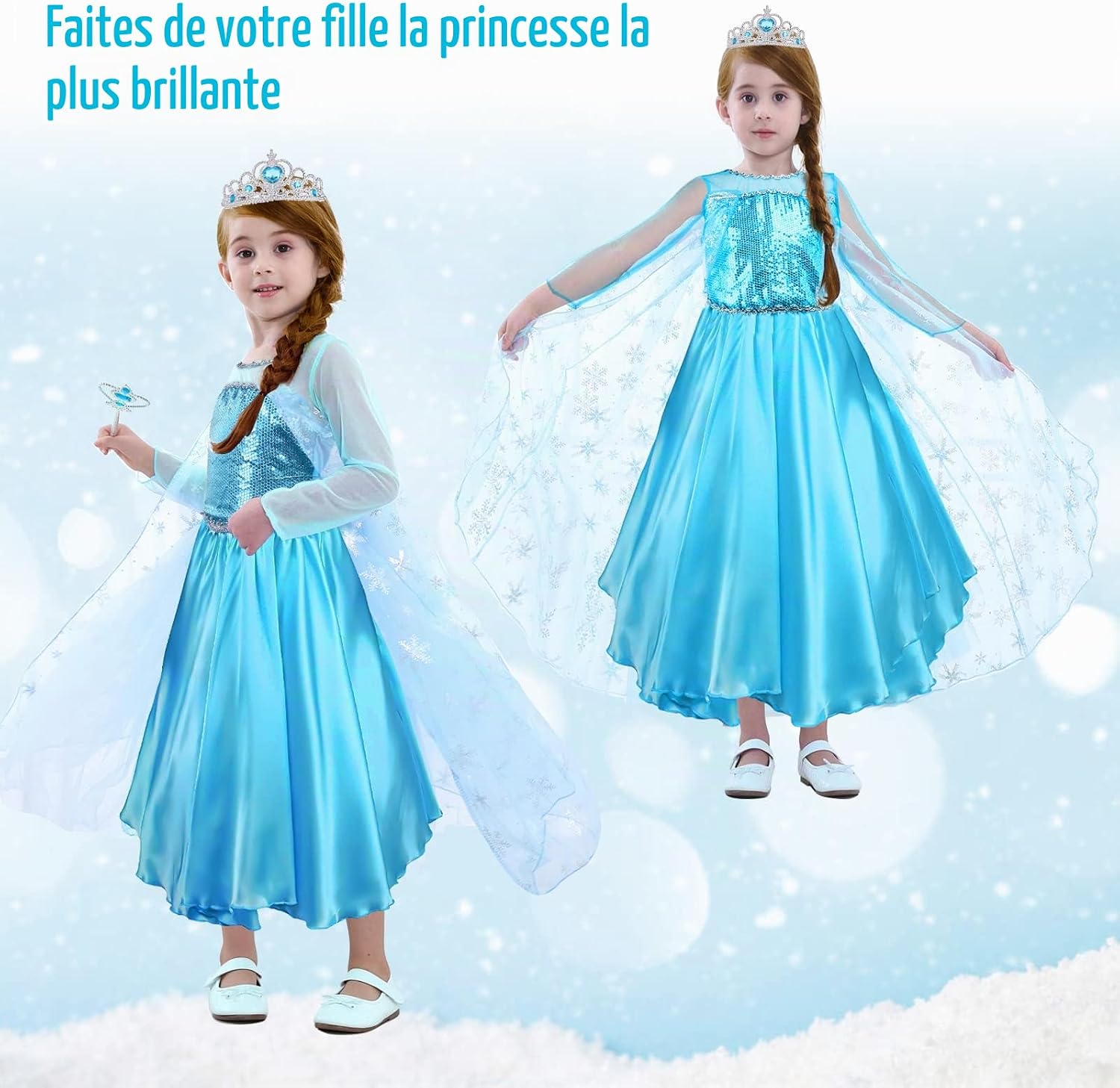 Thumbnail 1 de URAQT CBE-Frozendress-FBA Elsa-prinsessenkostuum met accessoires, maat 100-150 cm