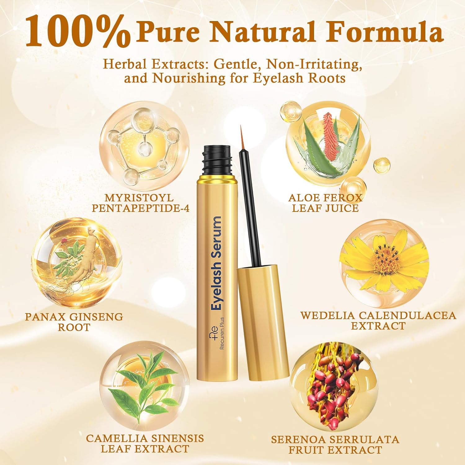 Detalle de Recuren Plus Eyelash Growth Serum, Vegan Botanical Formula, 3 mL