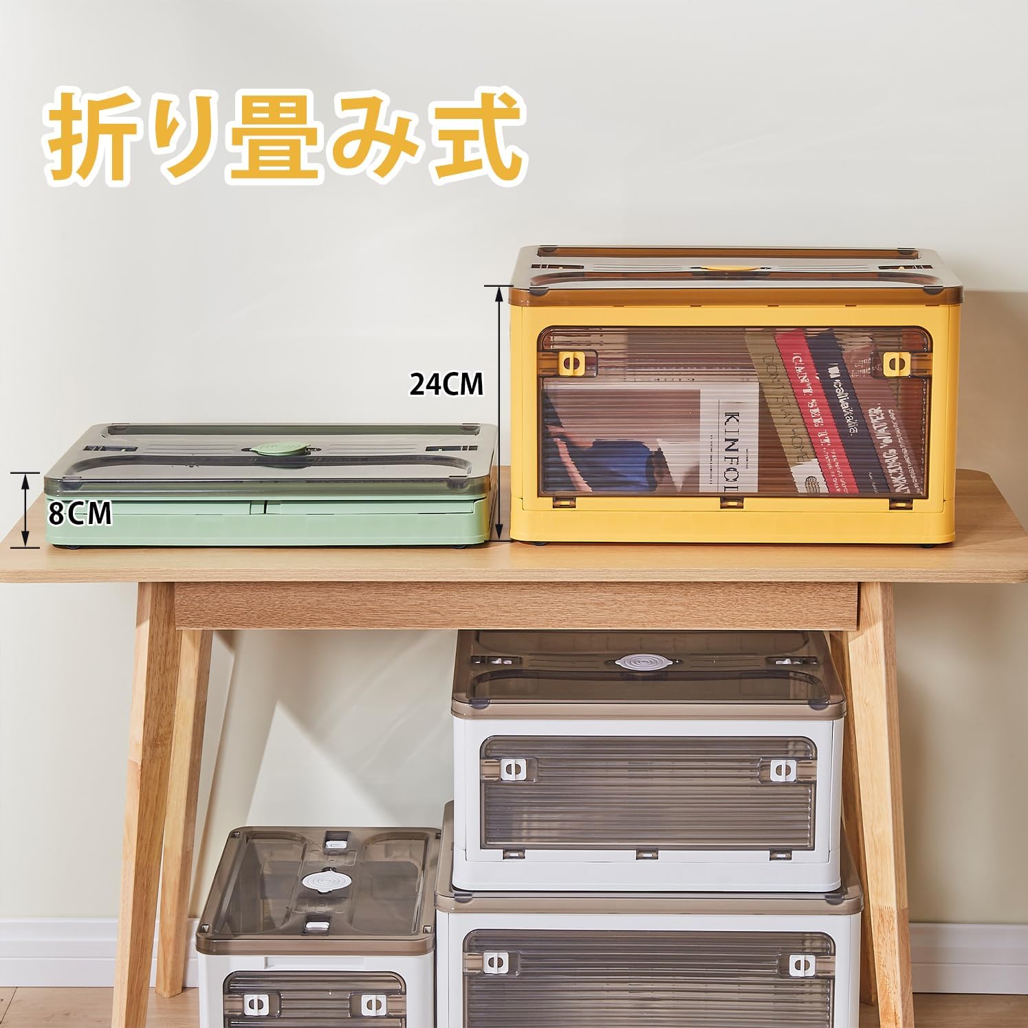 Detalle de VECELO KHD-SN02-BLU-M 折りたたみ収納ボックス 2個セット 5面扉・キャスター付き ブルー M