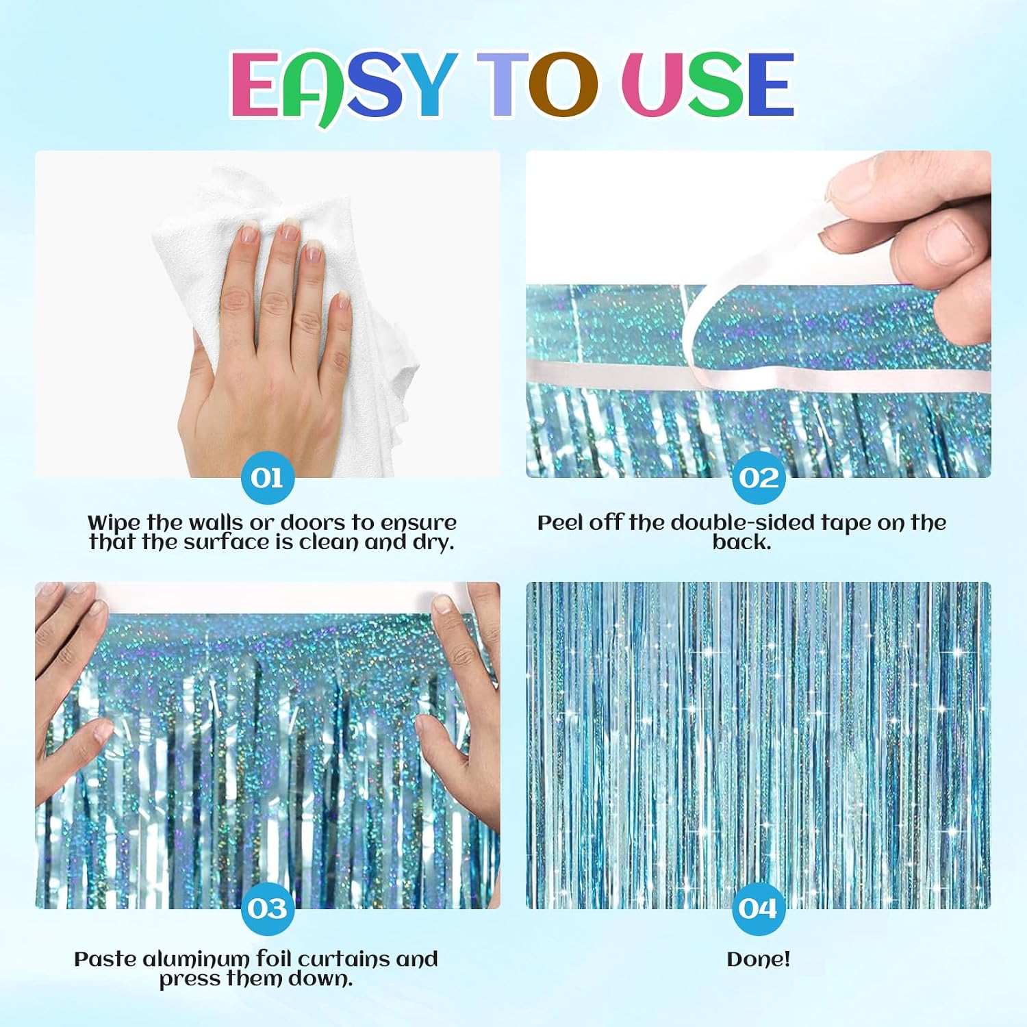 Thumbnail 5 de 2 Pack Party Backdrop Curtains – Glitter LightBlue, 3.2ft x 6.5ft