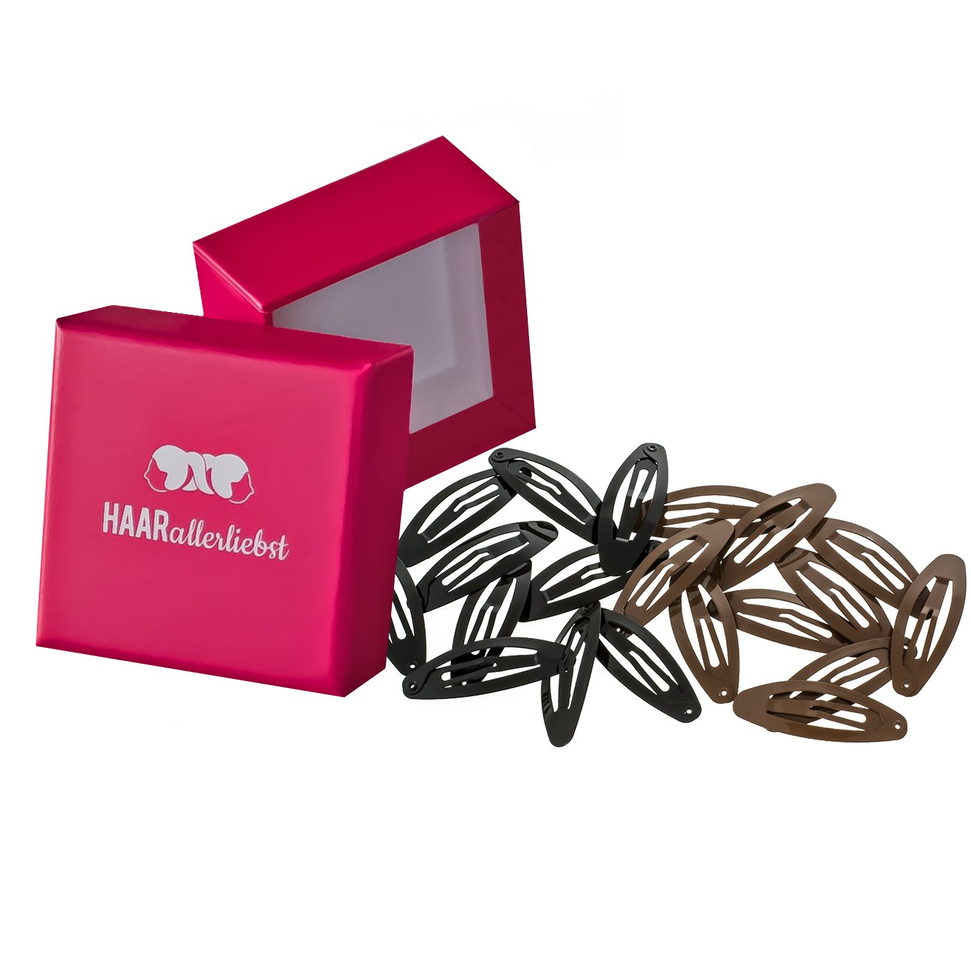 Detalle de Haarallerliebst Oval-Haarspangen (5,8 cm) – 20 Stück in Schwarz & Braun mit Aufbewahrungsbox Pink