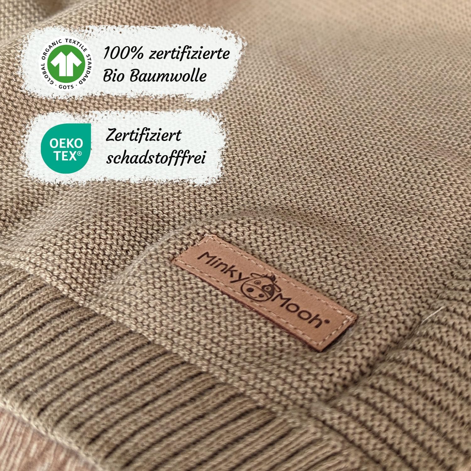 Thumbnail 2 de Minky Mooh® Babydecke aus 100% Bio-Baumwolle, Öko-Tex 100, Taupe 94 x 72 cm