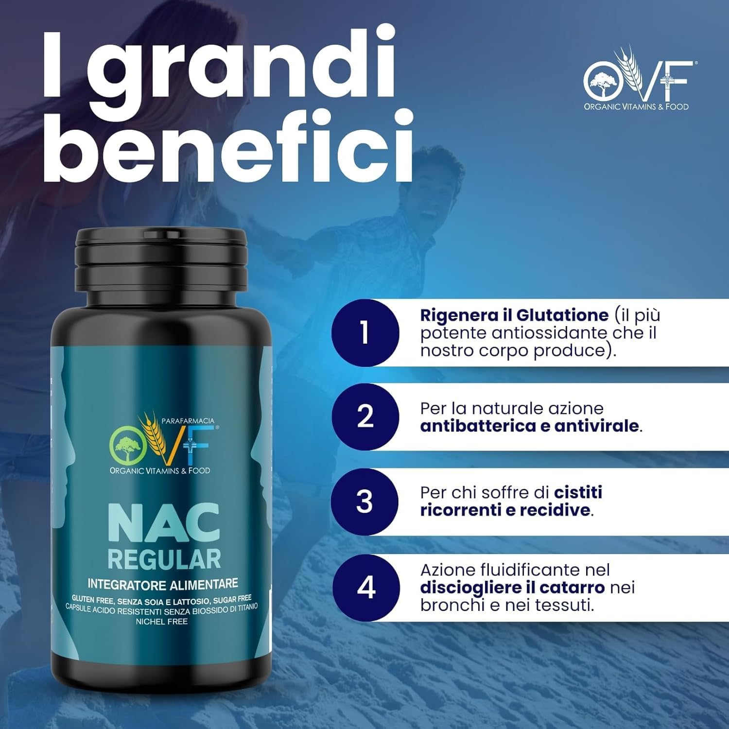 Detalle de OVF NAC 600 mg - N-acetilcisteina 60 capsule, 2 mesi di fornitura, senza glutine e senza lattosio