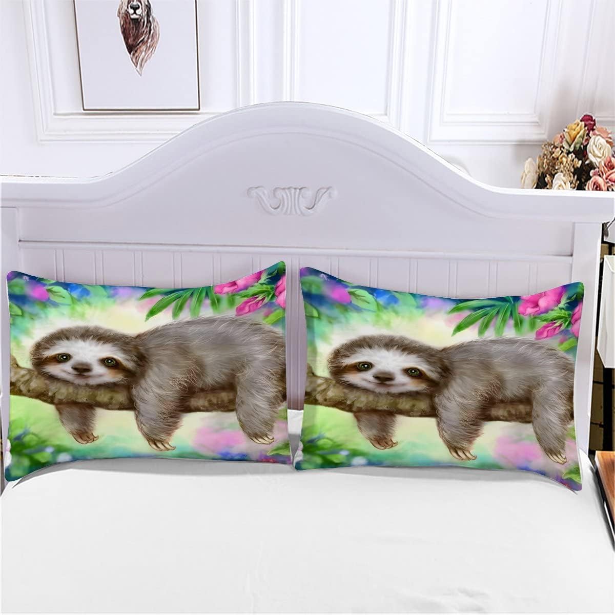Thumbnail 4 de ALABOW Kawaii Faultier Bettwäsche 155x220 cm – 3-teilig mit Reißverschluss, 3D-Blumen
