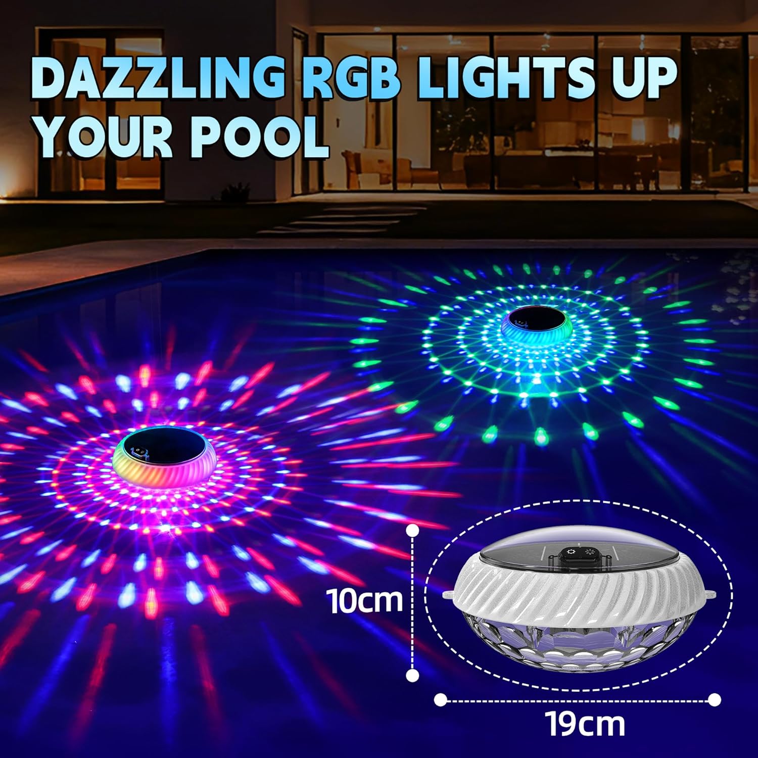Detalle 2 de AearKing Lumière Piscine Flottante avec Télécommande — Éclairage LED RGB Solaire IP68