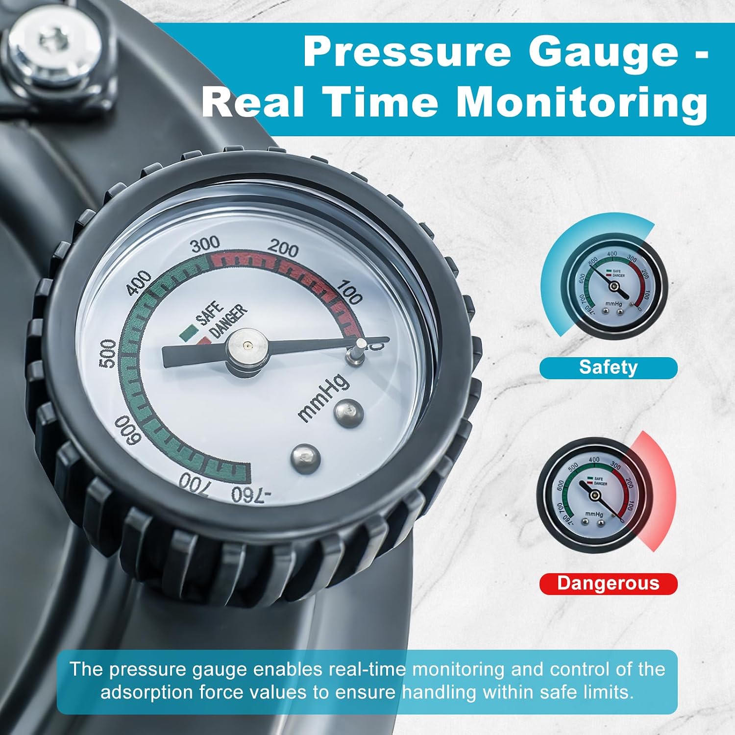 Detalle de JUYLTOOL 2pcs 8" Glass Suckers Lifters with Pressure Gauge (Max load 220kg) with Carry Case