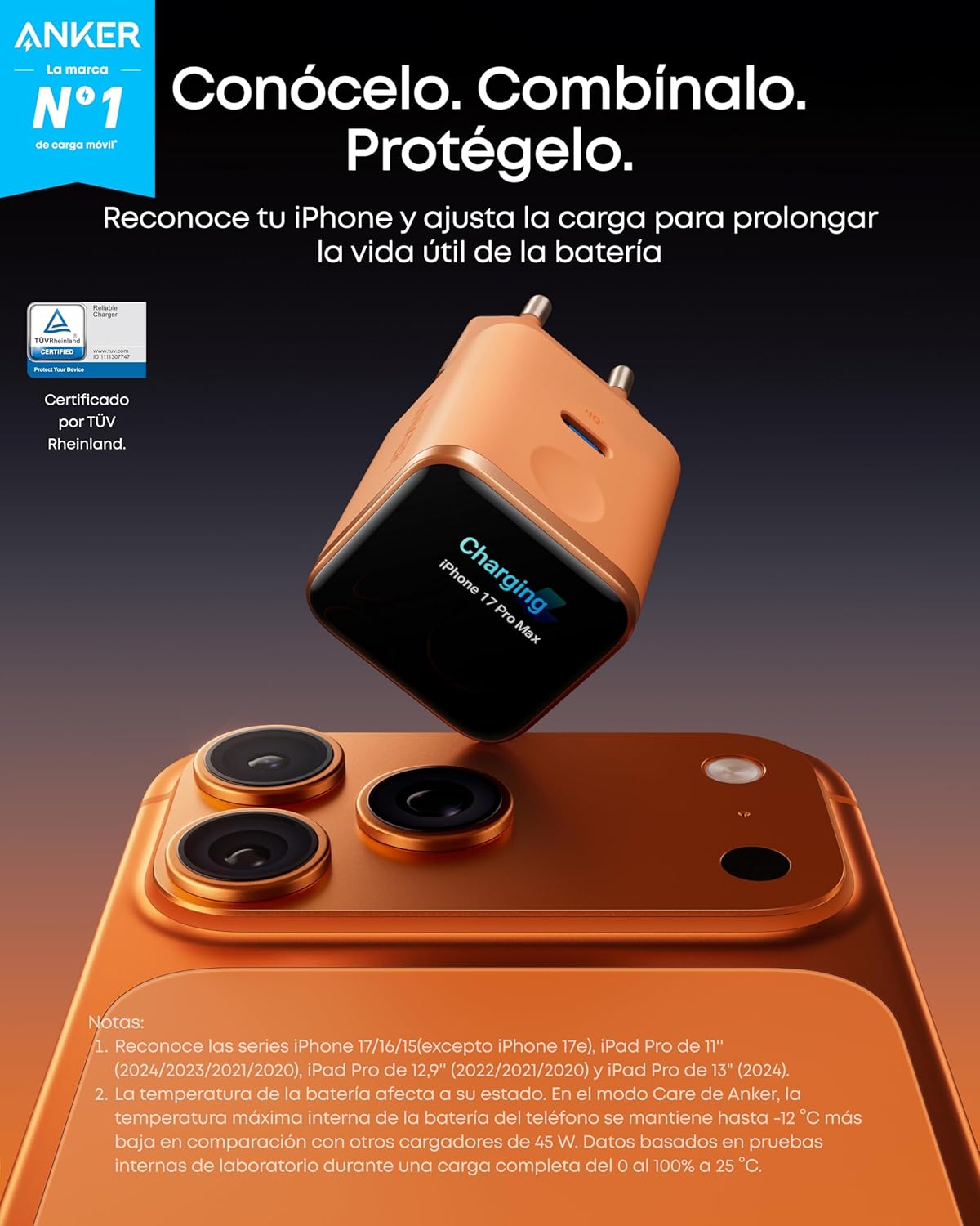 Thumbnail 1 de Anker Nano Cargador USB-C inteligente 45W con reconocimiento para iPhone y pantalla rotatoria