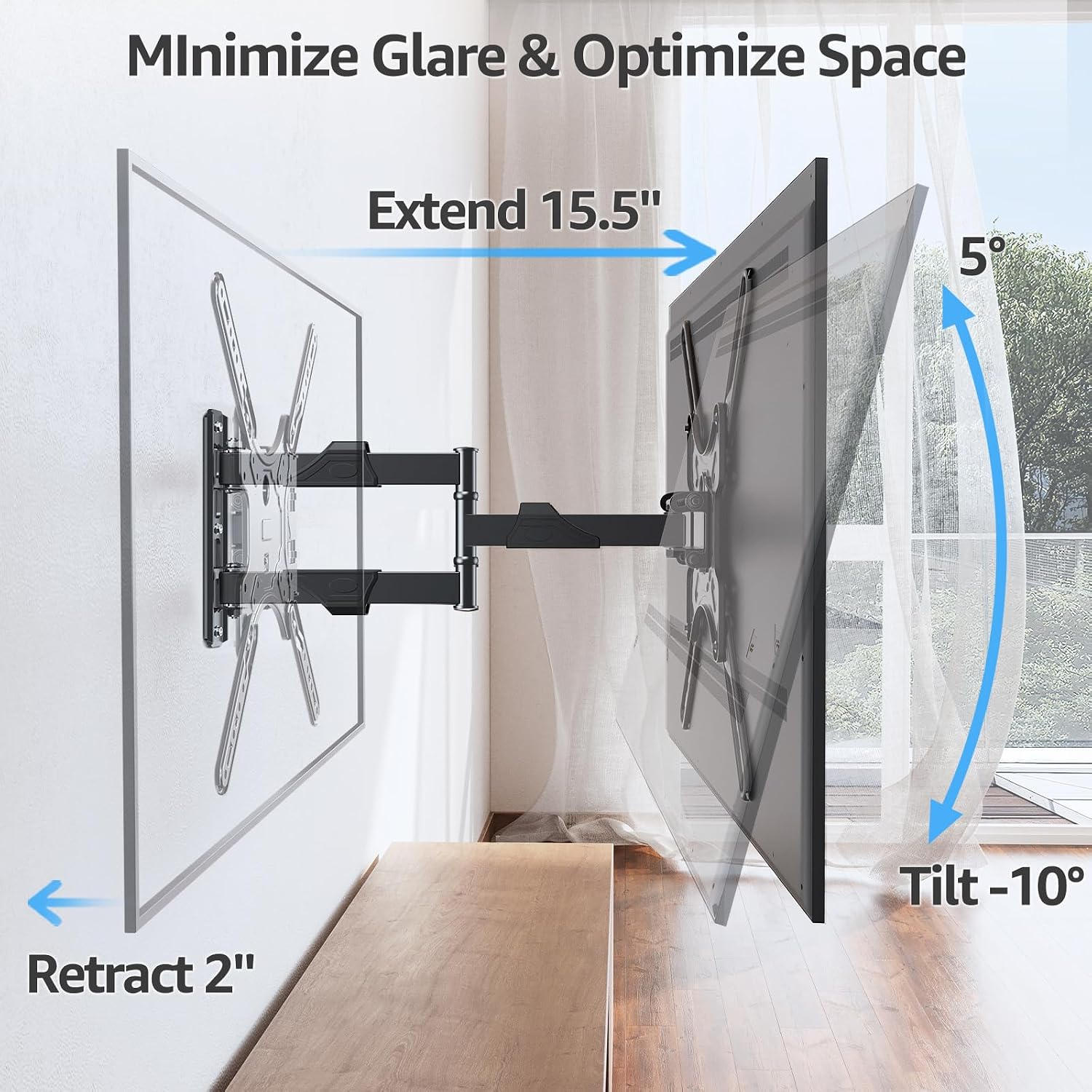 Detalle 1 de MOUNTUP Full-Motion TV Wall Mount for 26–60-Inch TVs