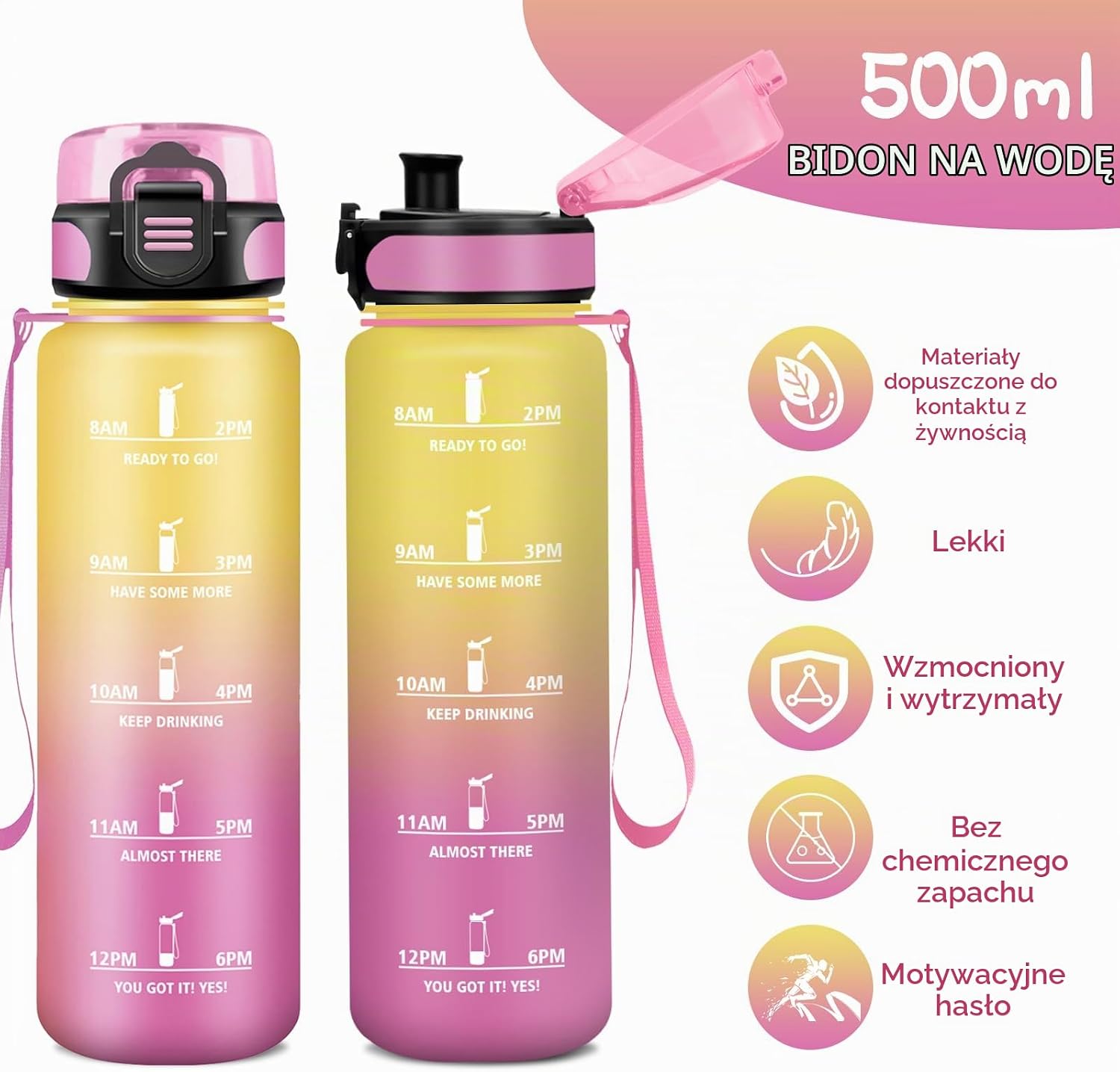Detalle 2 de Grsta Grsta-TY-SHZYG-500ML-JB-Yellow-Pink – butelka dla dzieci 500 ml z podziałką