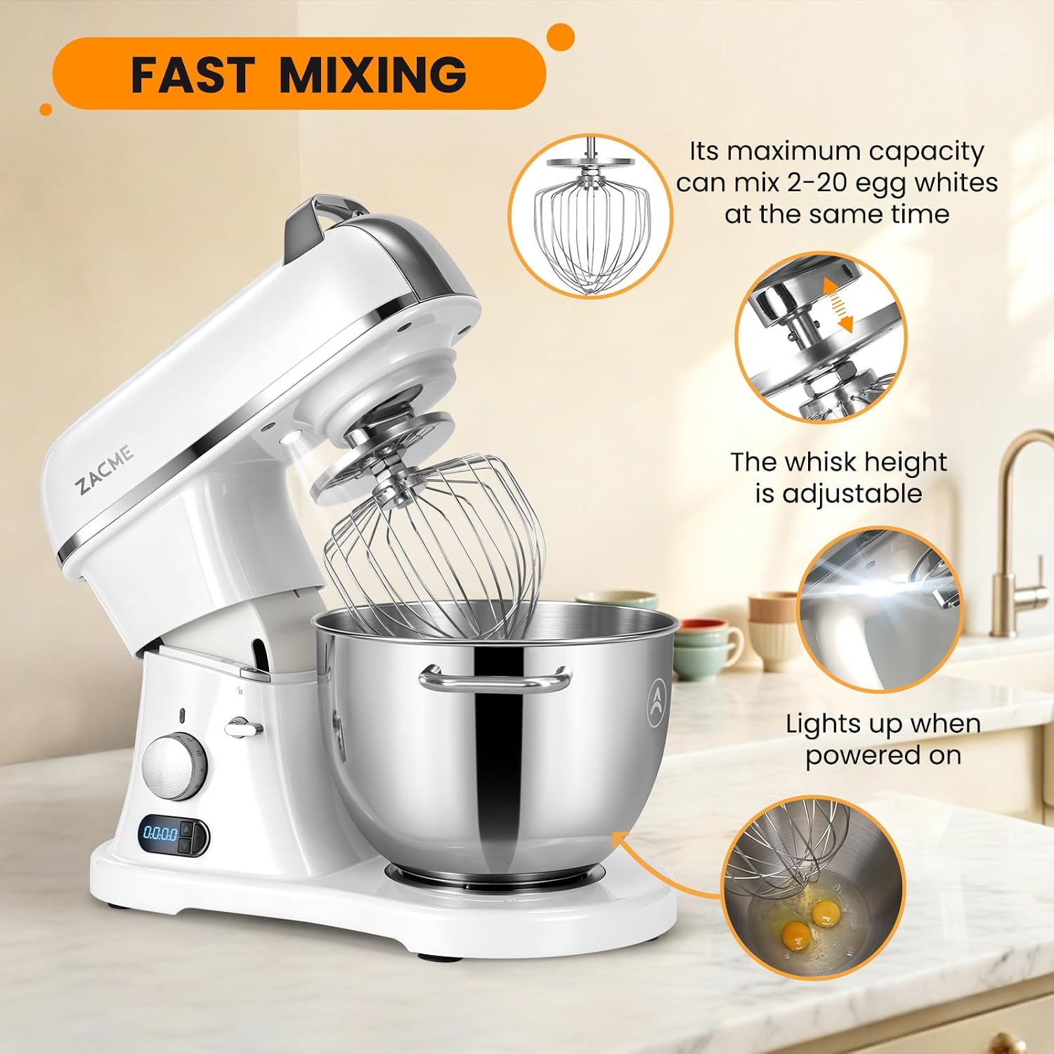 Thumbnail 4 de ZACME 8.4QT Commercial Mixer 800W-Porcelain Stand Mixer with 11 Speeds