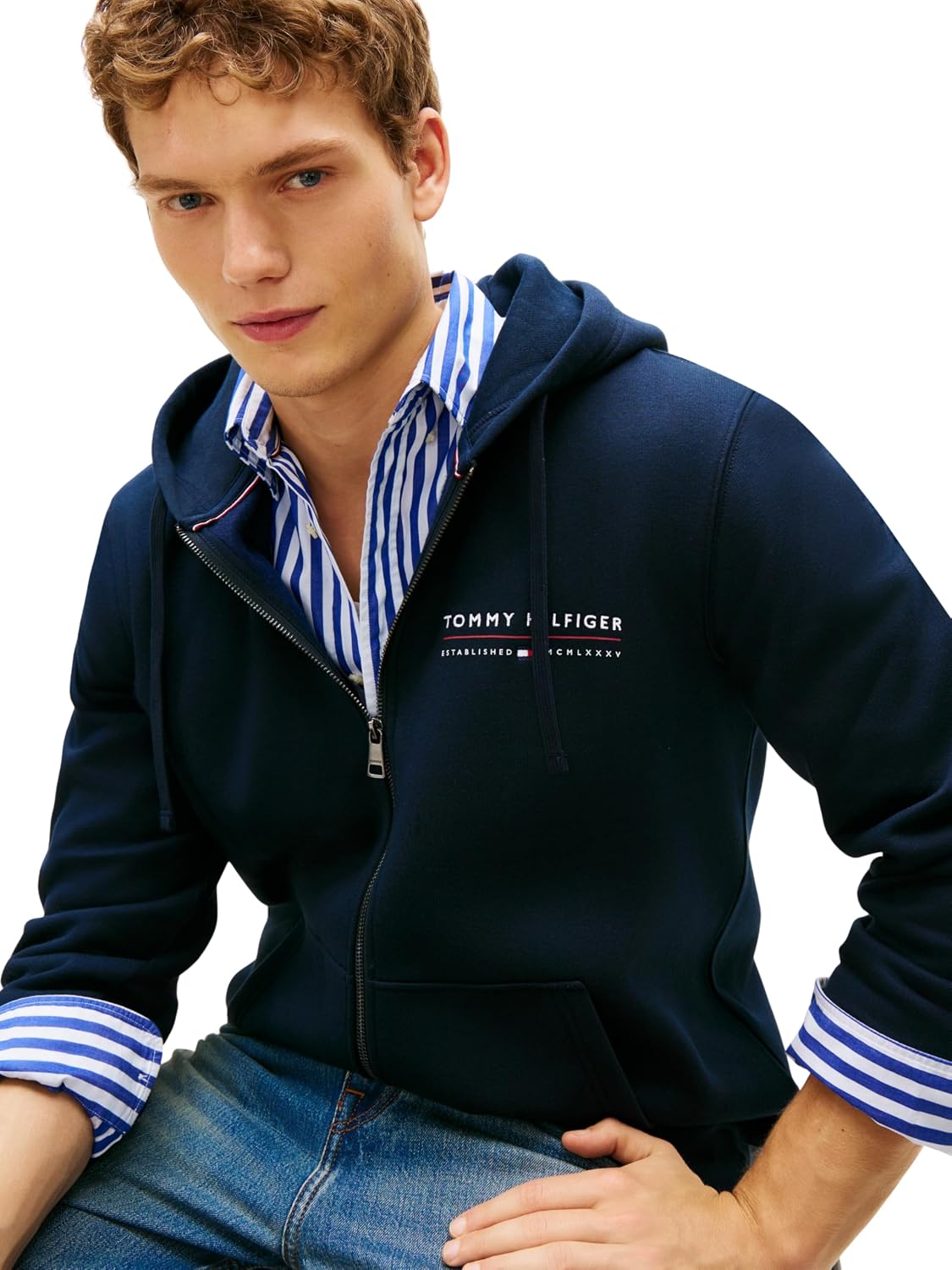 Detalle de Tommy Hilfiger Brand Love TR Lockup FZ Hoody Mw0mw42462 — Felpa con cappuccio in cotone, chiusura in metallo