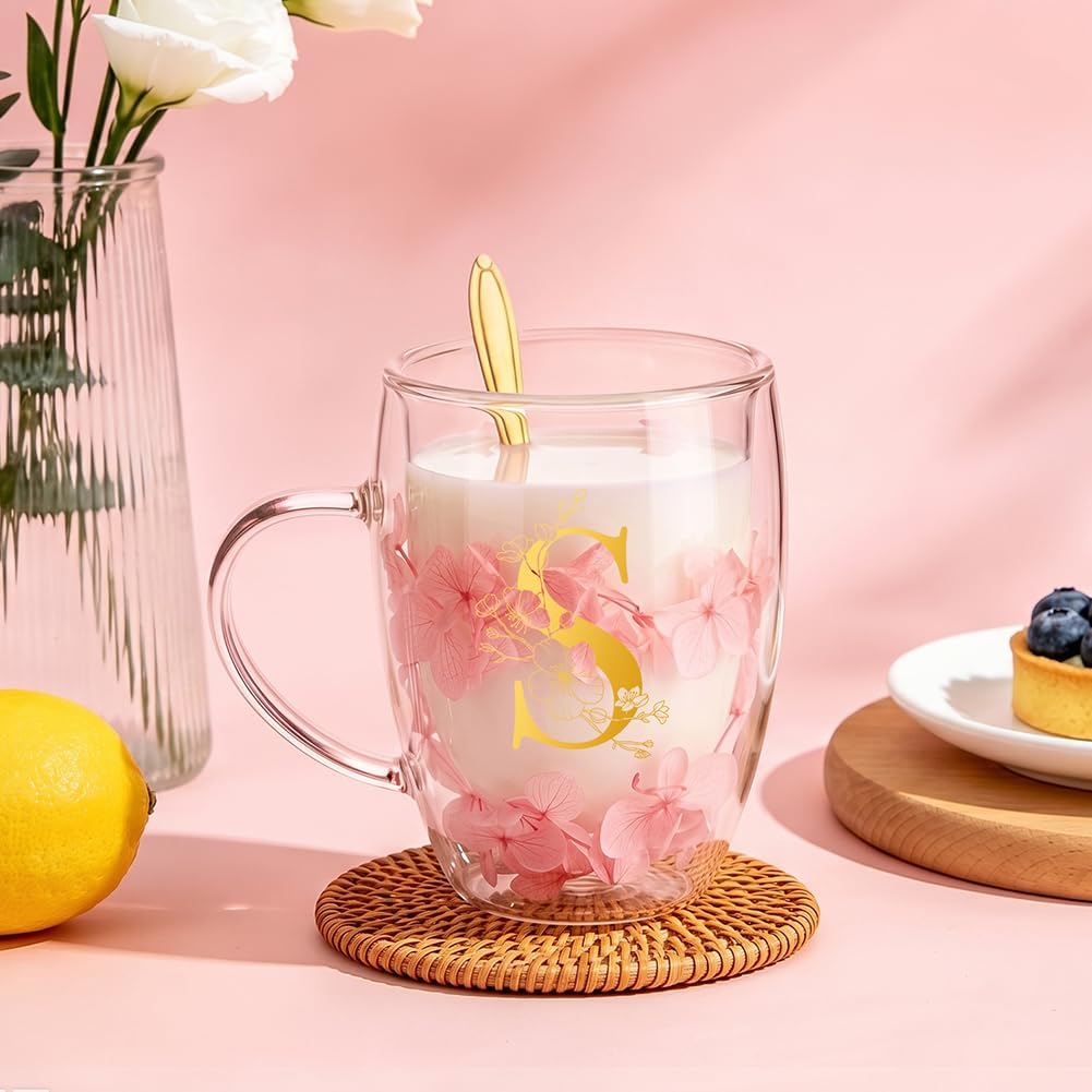 Detalle 2 de AOOTE 6324941 dubbelväggig glasmugg 350 ml med torkade blommor
