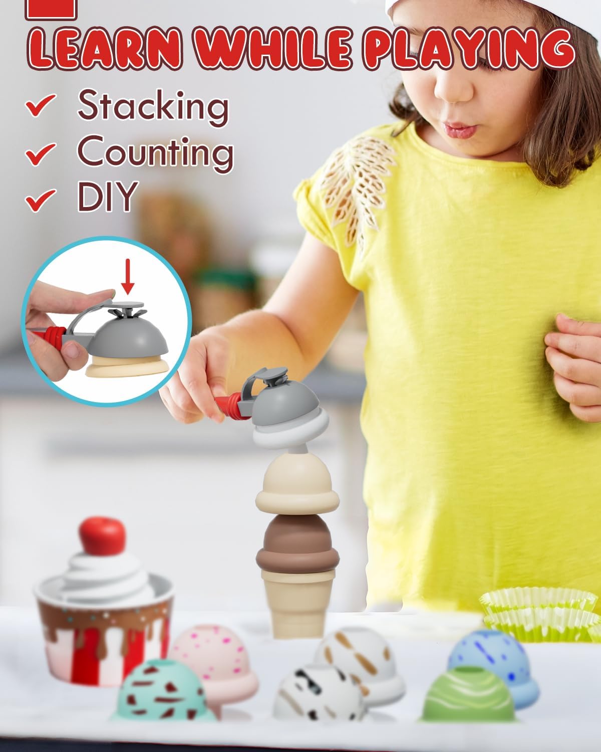 Detalle 2 de Lehoo Castle Ice Cream Toys for Kids – All-in-One Ice Cream Counter Set (Red) for 3+