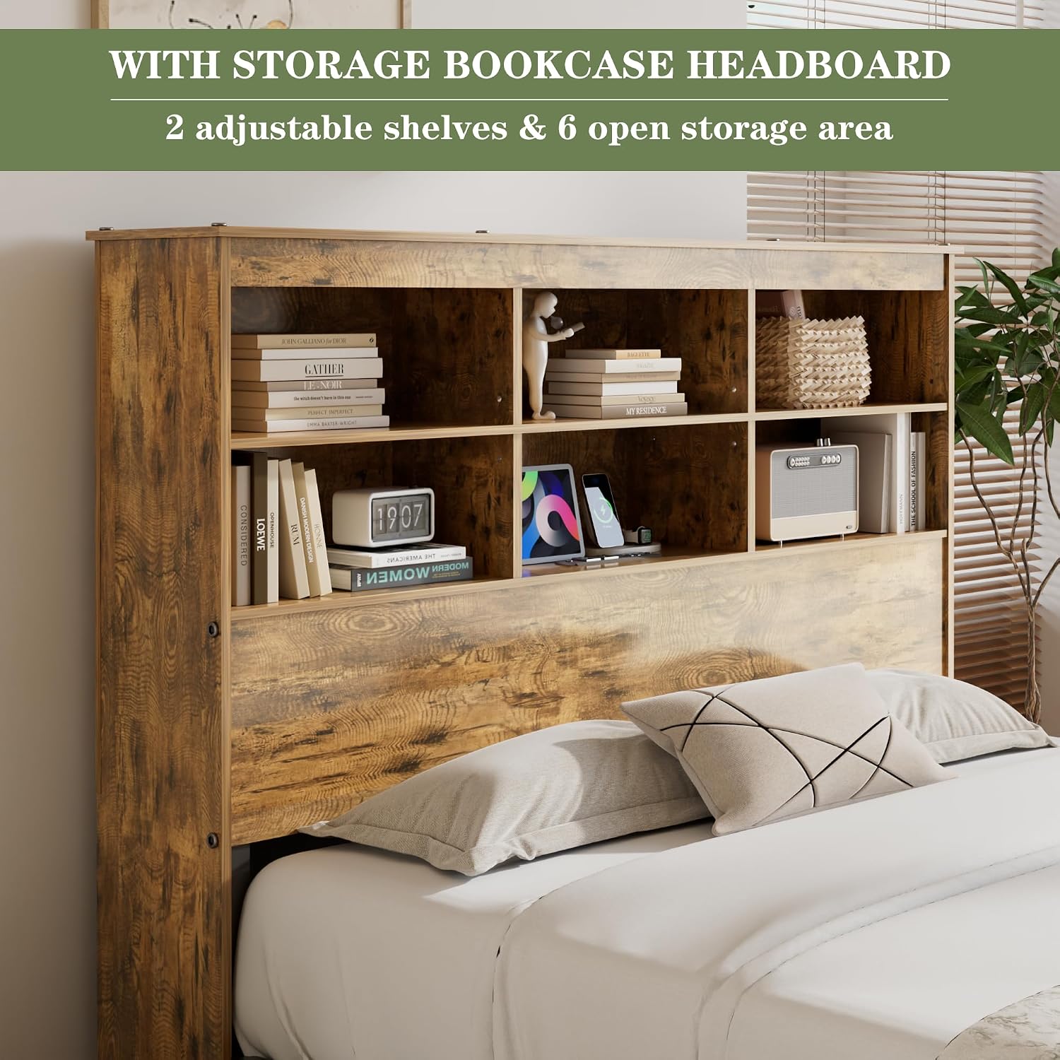 Detalle de VECELO Queen Bed Frame with 50-Inch Headboard