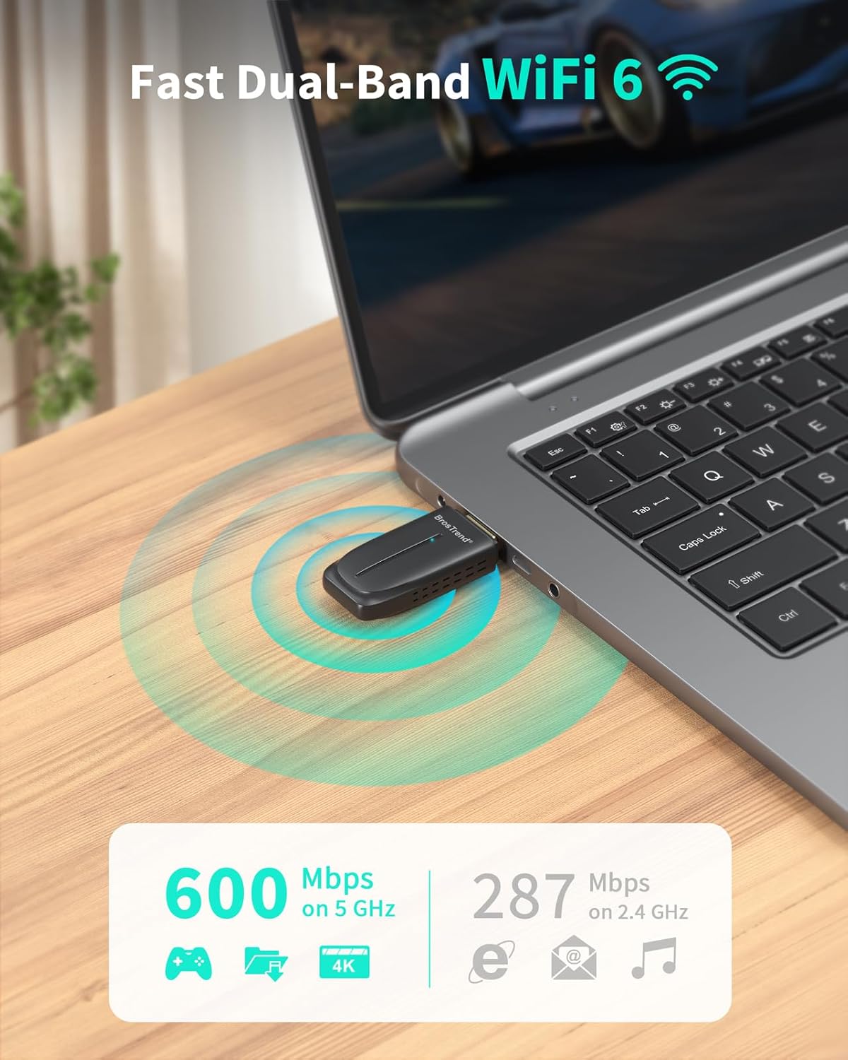 Thumbnail 2 de BrosTrend 2-in-1 USB WiFi 6 + Bluetooth 5.4 Adapter (AX900) for PC — dual-band Wi‑Fi and multi-device Bluetooth