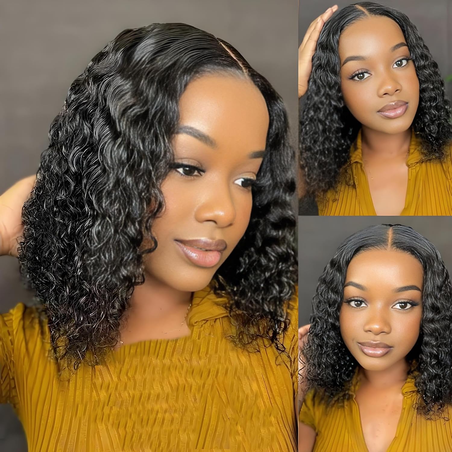 Thumbnail 6 de TOMAFUN 16-Inch Deep Wave Human Hair Bob Wig, 4x4 HD Lace, Glueless