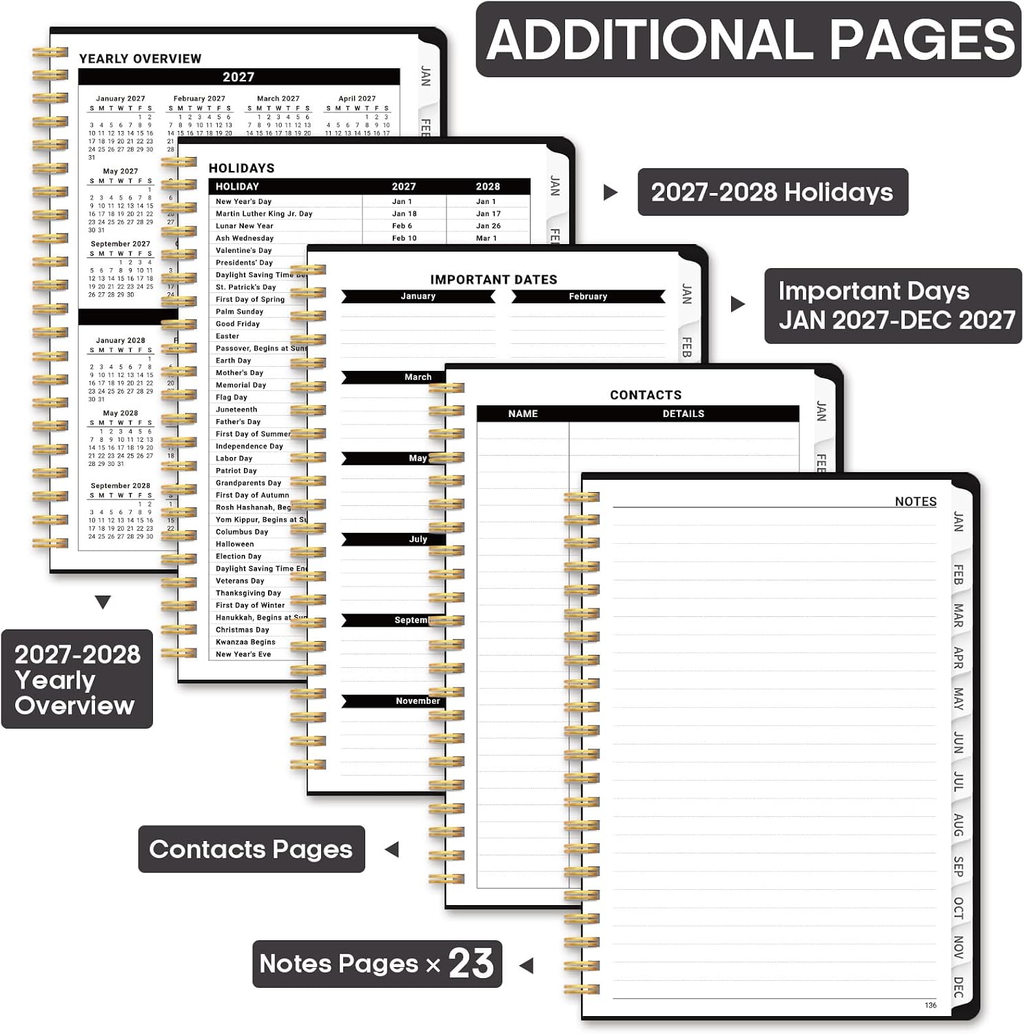 Detalle 2 de JEJEGO J003-2627-A5-C 2027 Planner, A5 Weekly & Monthly Hardcover