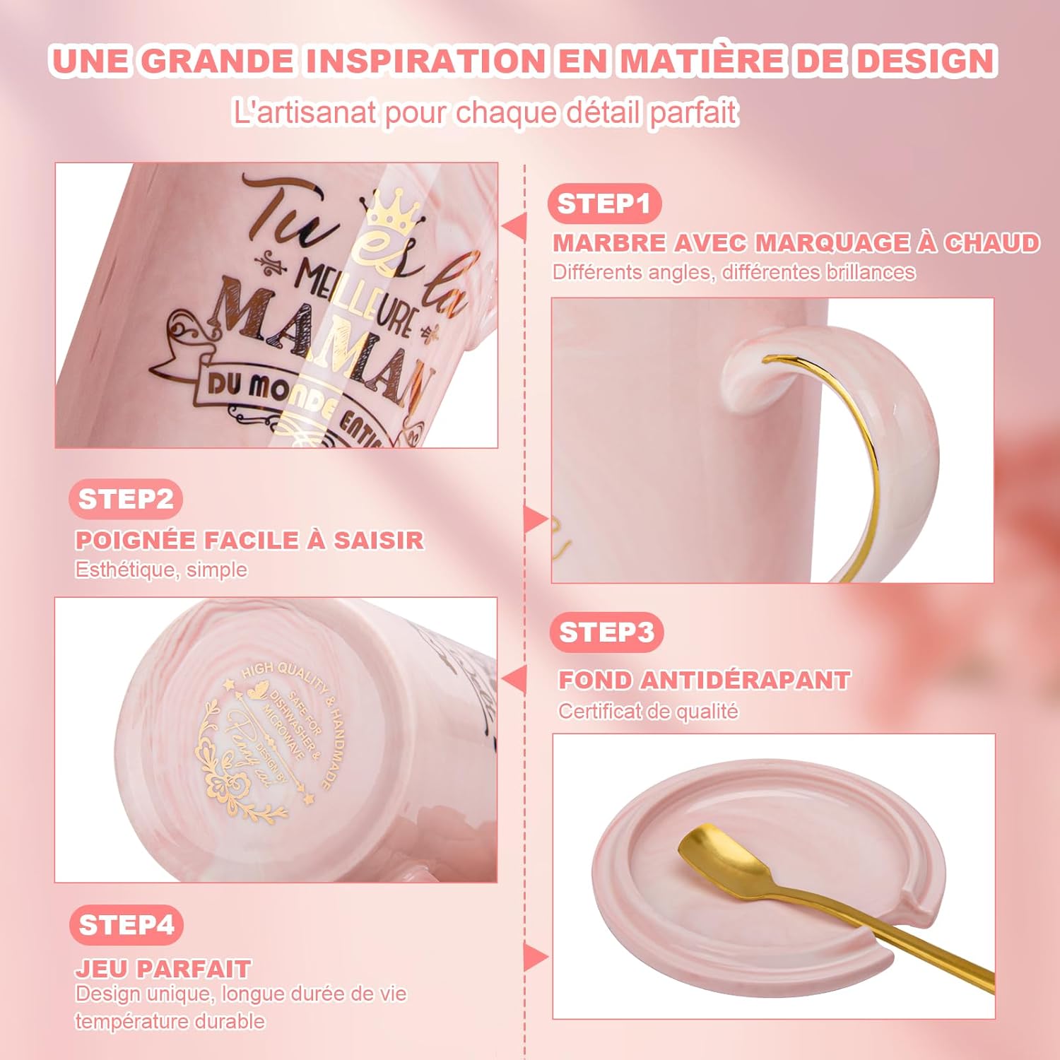 Thumbnail 2 de Doublewhale Cadeau Fête des Mères – Tasse à Café en céramique marbrée 400 ml avec boîte cadeau