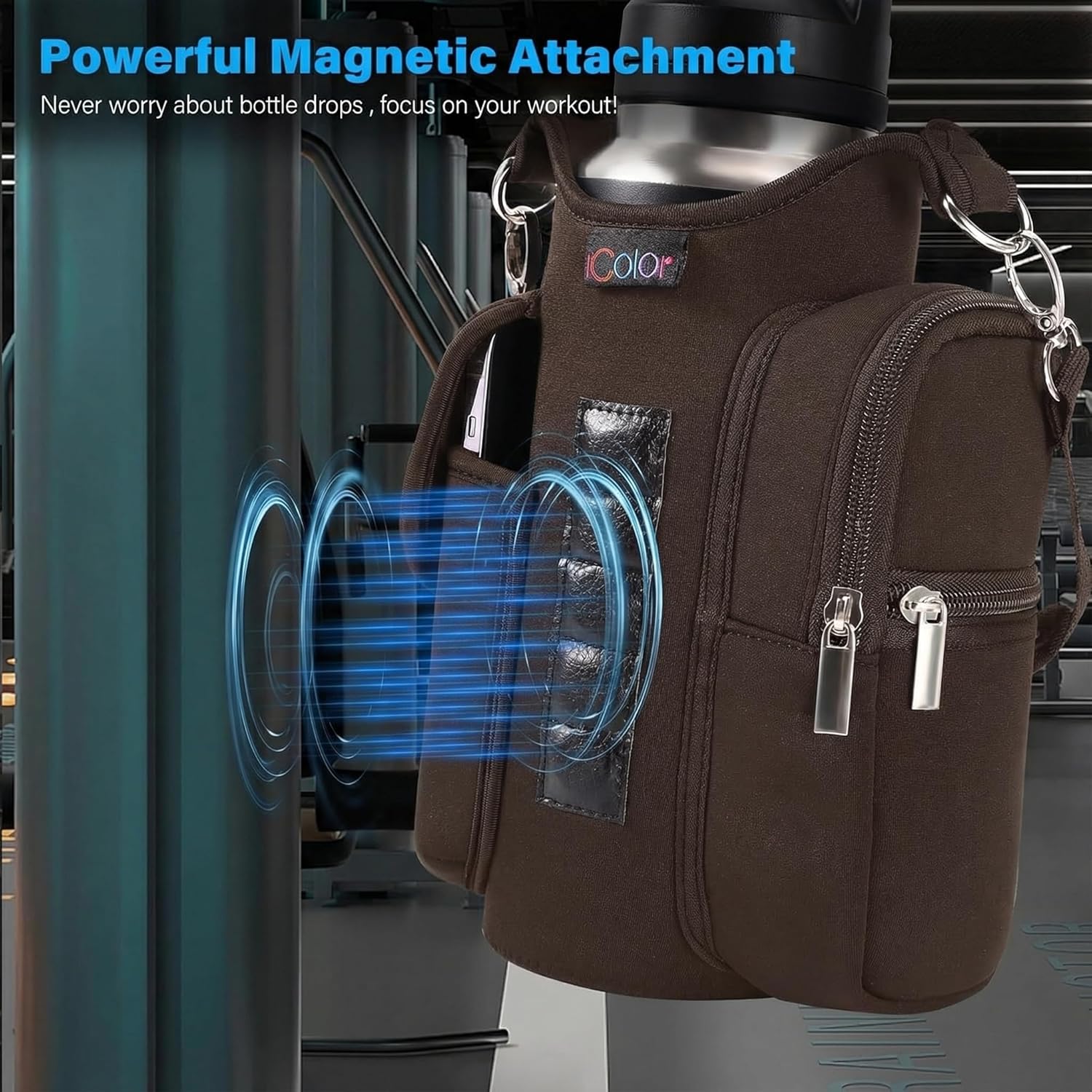 Detalle 2 de icolor Gym Borsa Magnetica: Borsa Fitness con Portabottiglia e Scomparti per Cellulare